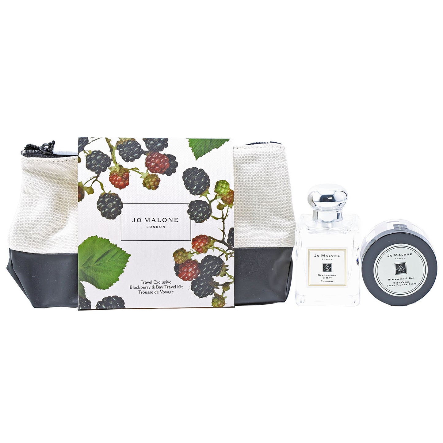 JO MALONE BLACKBERRY BAY SET 1.7 EDC, 1.7 OZ BODY CREAM, TRAVEL BAG