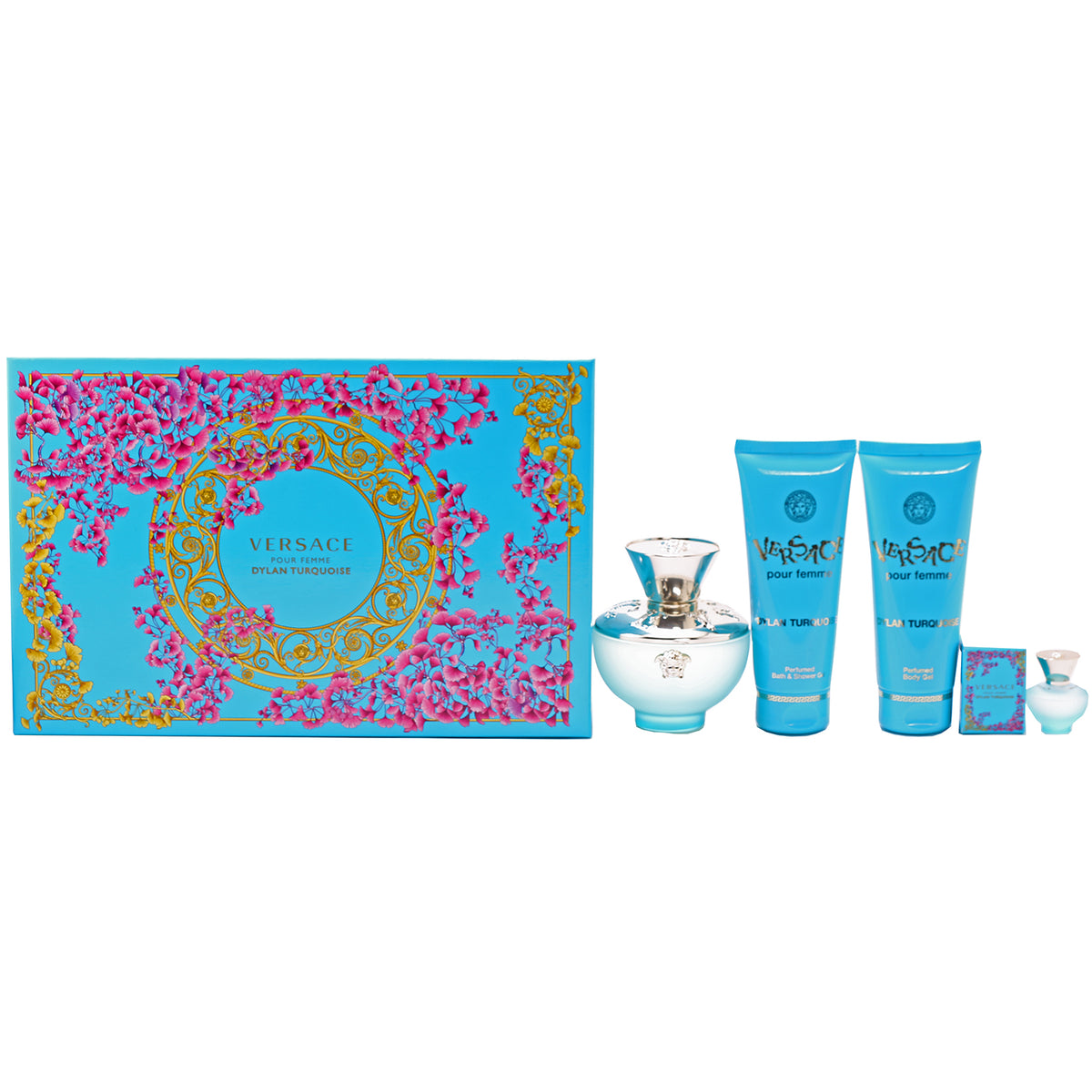Versace Dylan Turquoise 4 PC Set-3.4 OZ EDT, 3.4 OZ Bath and Shower Gel, 3.4 OZ Body Gel, .17 OZ EDT