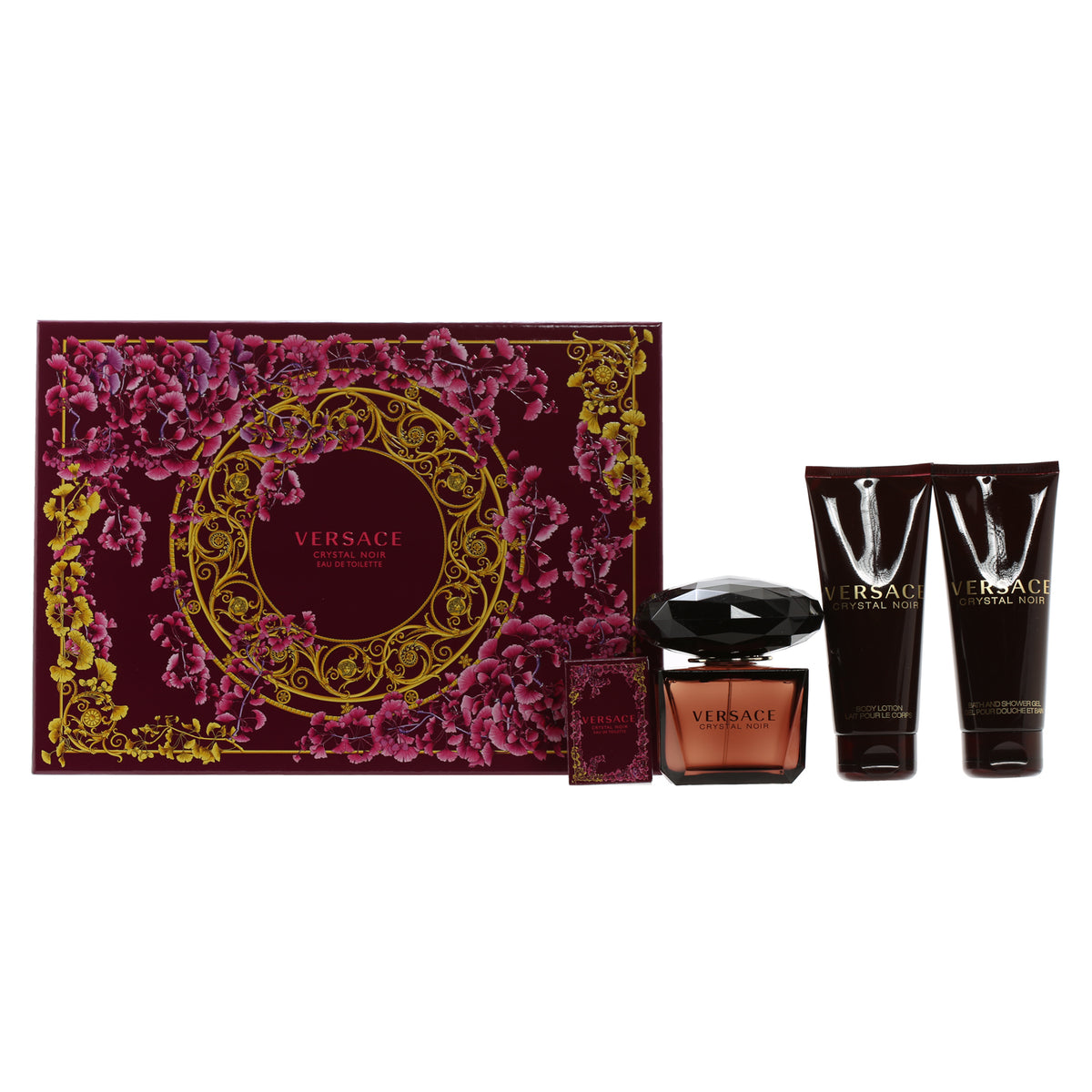 Versace Crystal Noir Set- 3.4 OZ Bath and Shower Gel, 3.4 OZ Body Lotion, .17 OZ EDT, 3 OZ EDT