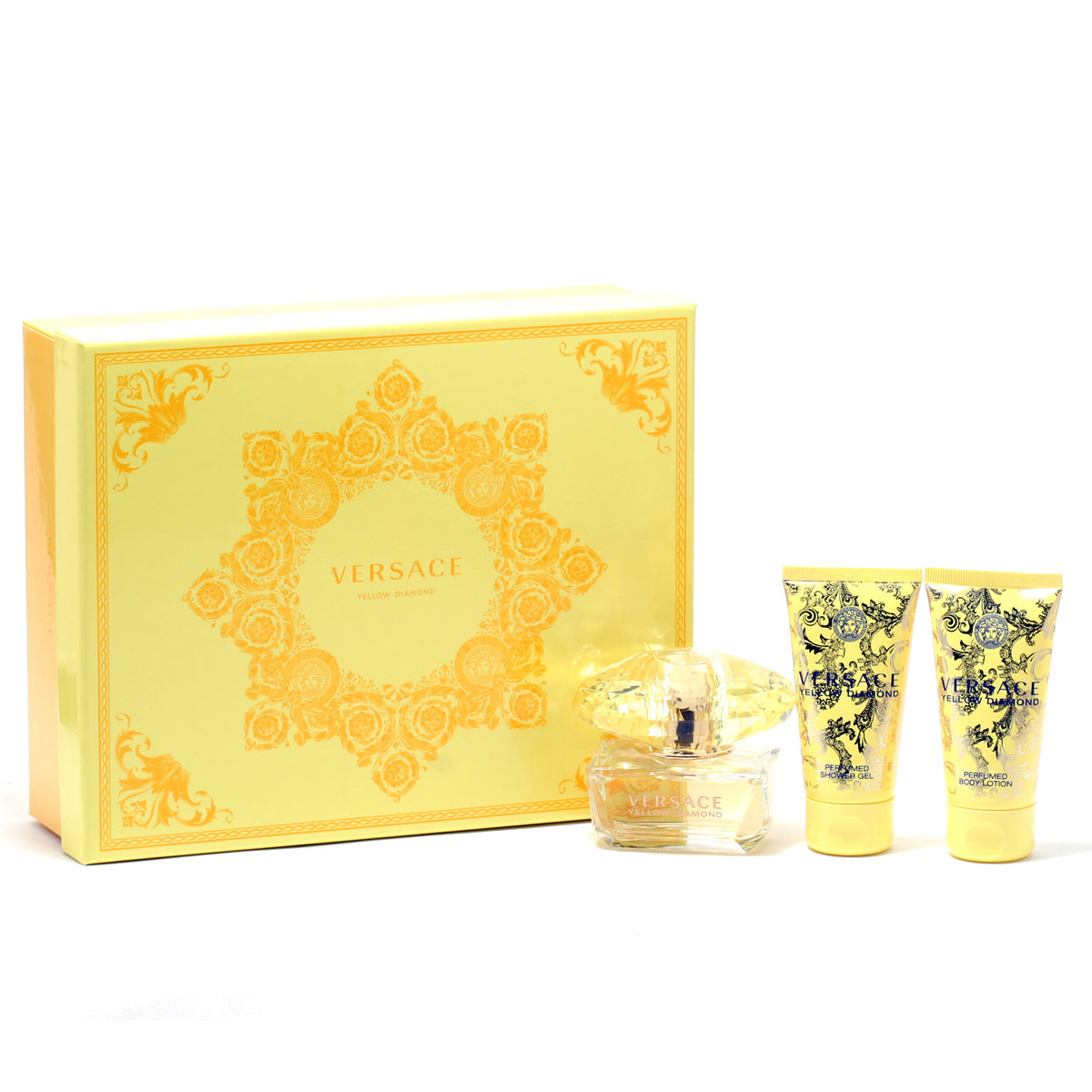 Versace Yellow Diamond Ladies Set-1.7 OZ Spray/1.7 OZ Shower Gel/1.7 Body Lotion (Hard Box)