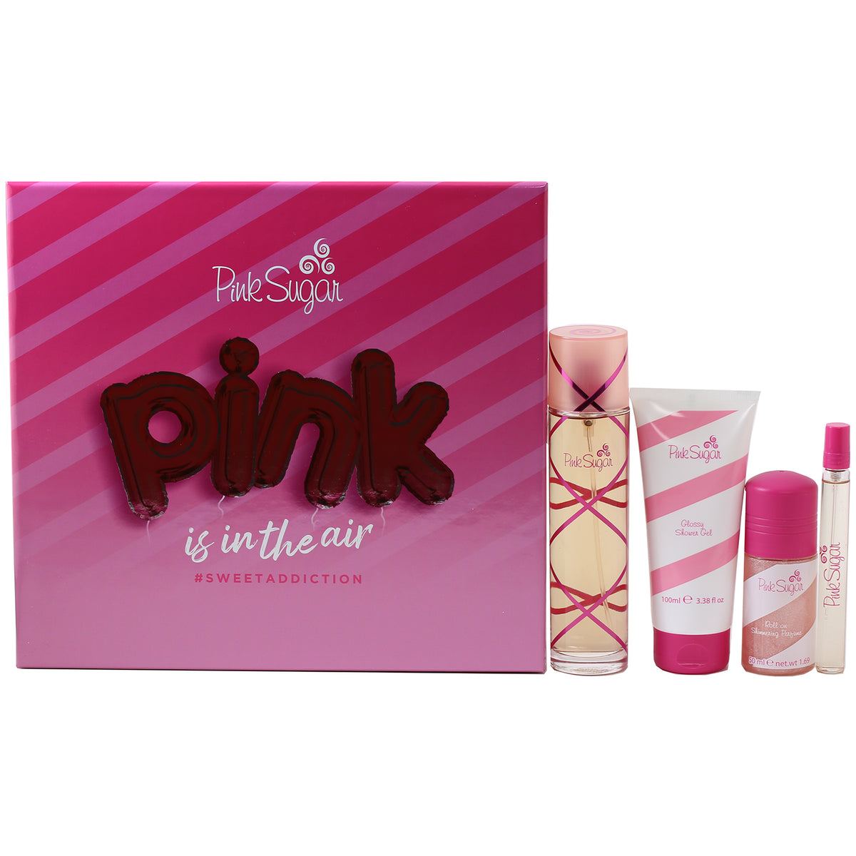 Pink Sugar by Aquolina Set- 3.4 OZ EDT, 3.4 OZ Shower Gel, 1.7 OZ Roll on, .34 OZ Rollerball Perfume