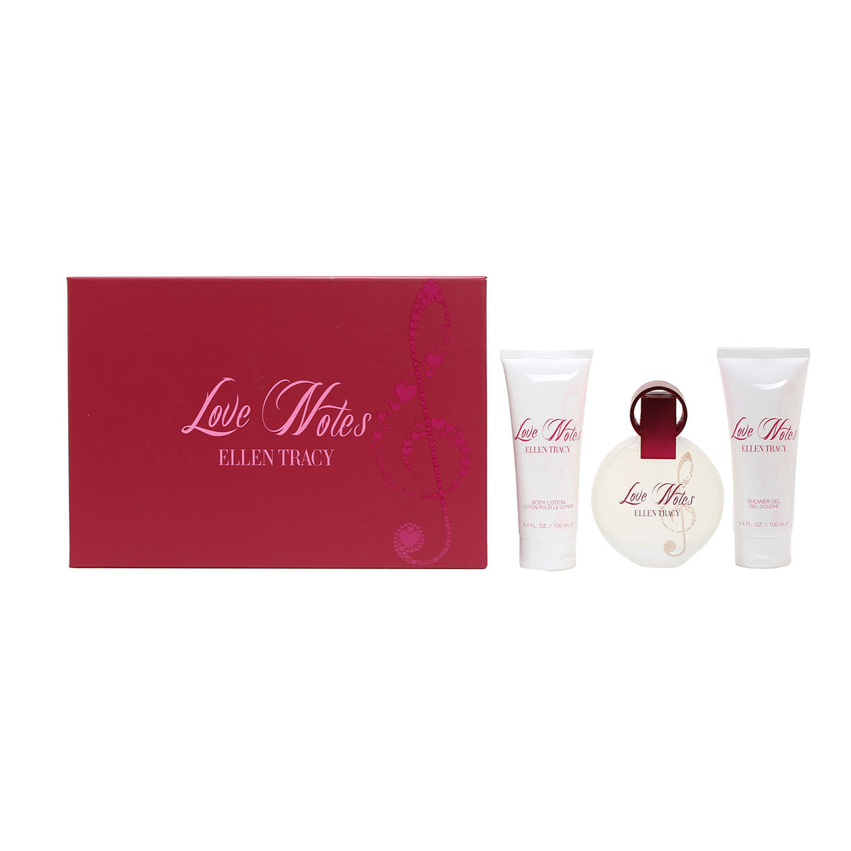 Ellen Tracy Love Notes Set-3.4 OZ Spray/3.4 OZ Body Lotion/3.4 OZ Shower Gel