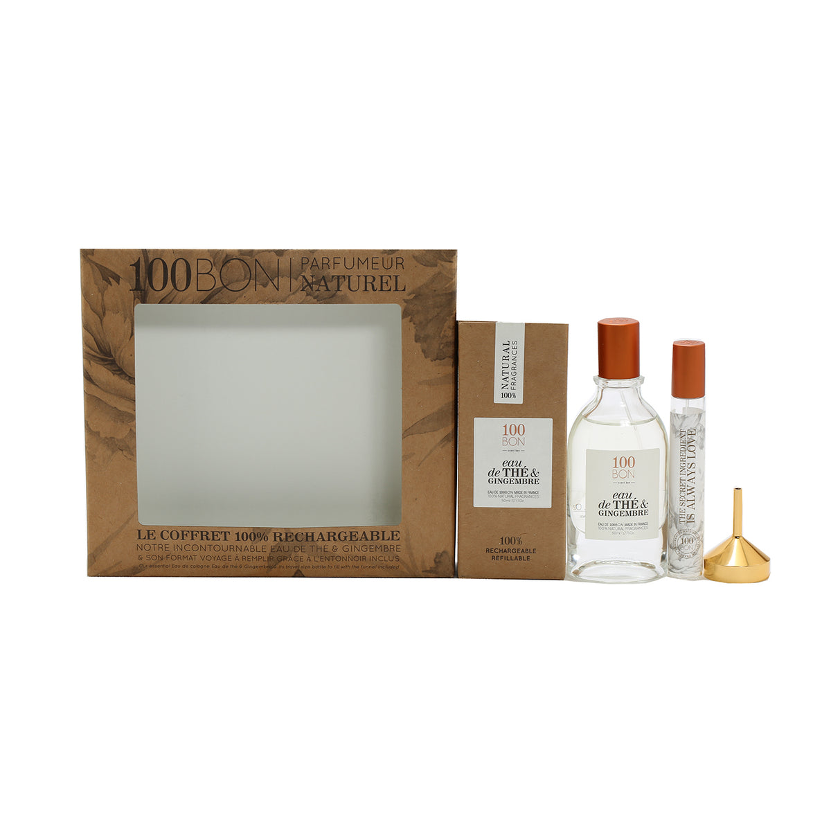 100BON Eau de the & Gingembre 100% Natural Fragrance Set 1.7 OZ, 0.5 OZ with Funnel
