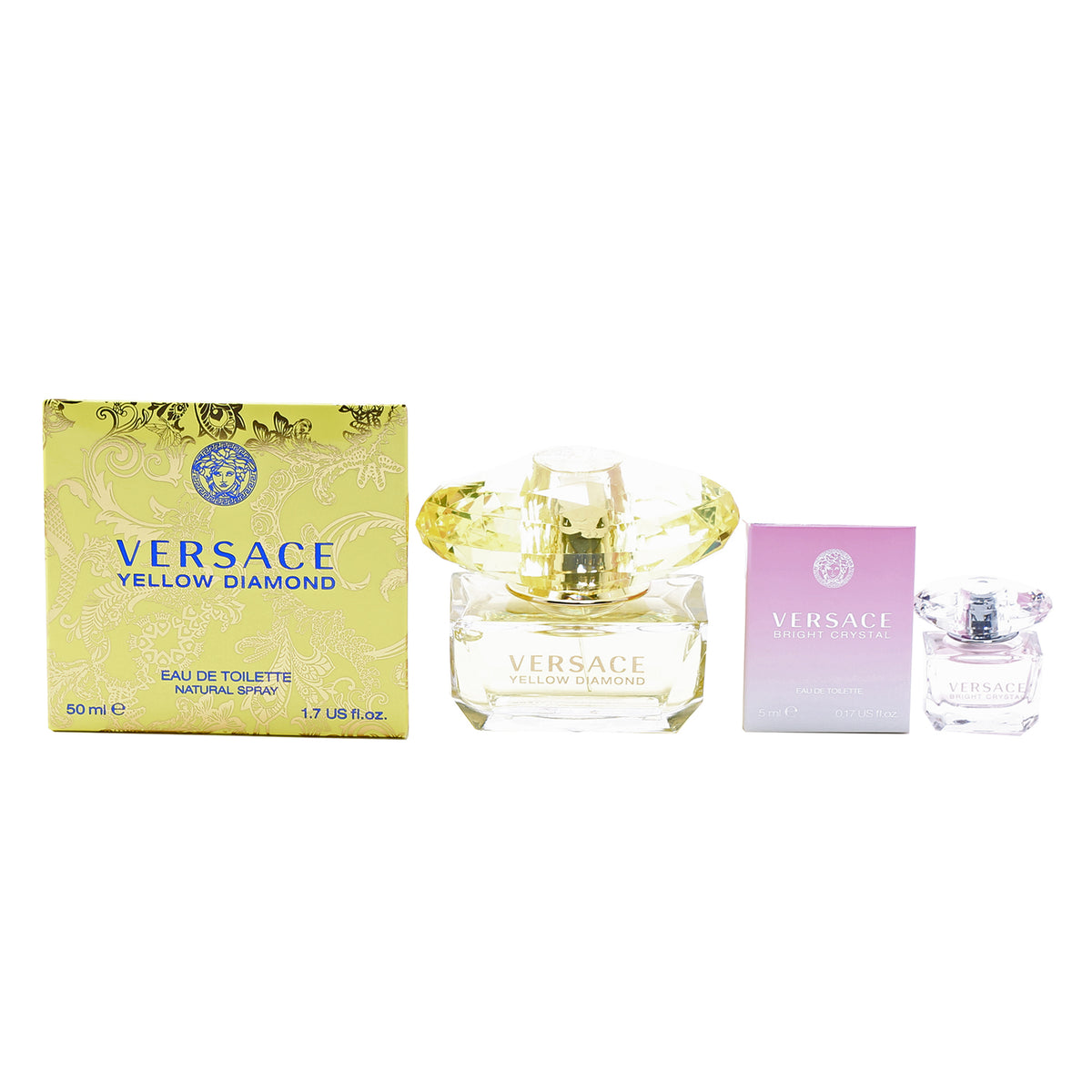 Duo Versace Yellow Diamonds 1.7 OZ EDT Spray + Bright Crystal .17 OZ Mini