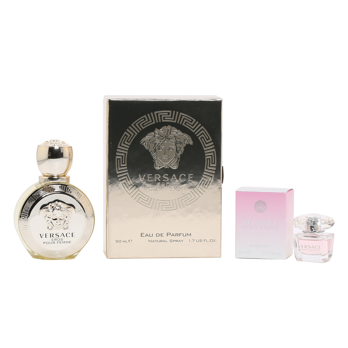 Duo Versace Eros Pour Femme 1.7 OZ EDP + Bright Crystal .17 OZ EDT Mini