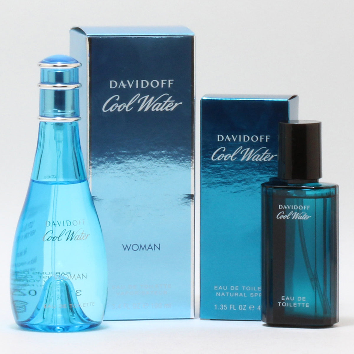 Duo Davidoff Cool Water Ladies 3.4 OZ EDT Spray + Cool Water Men 1.35 OZ EDT Spray
