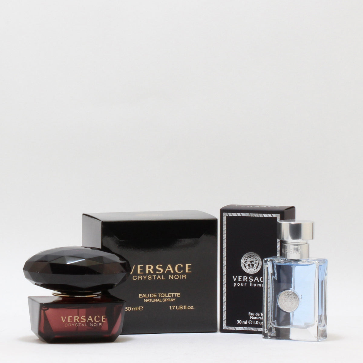Duo Versace Crystal Noir Ladies 1.7 OZ EDT + Versace Pour Homme Men 1 OZ EDT Spray