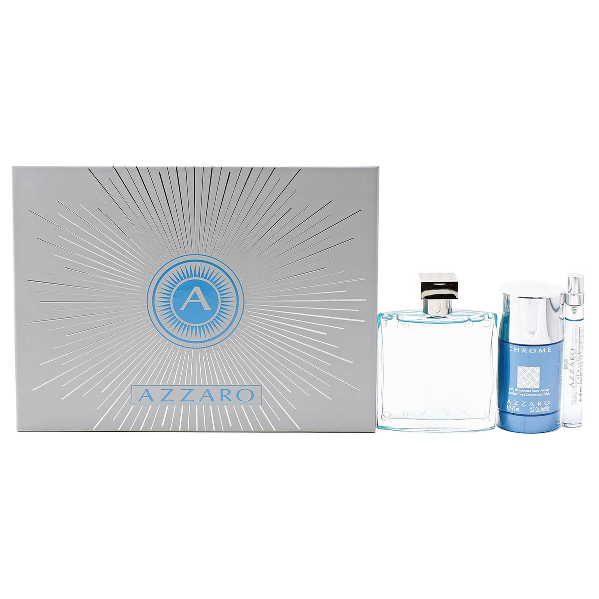 Azzaro Chrome Set 3.4 OZ EDT, .3 OZ EDT, 2.7 OZ Deo Stick
