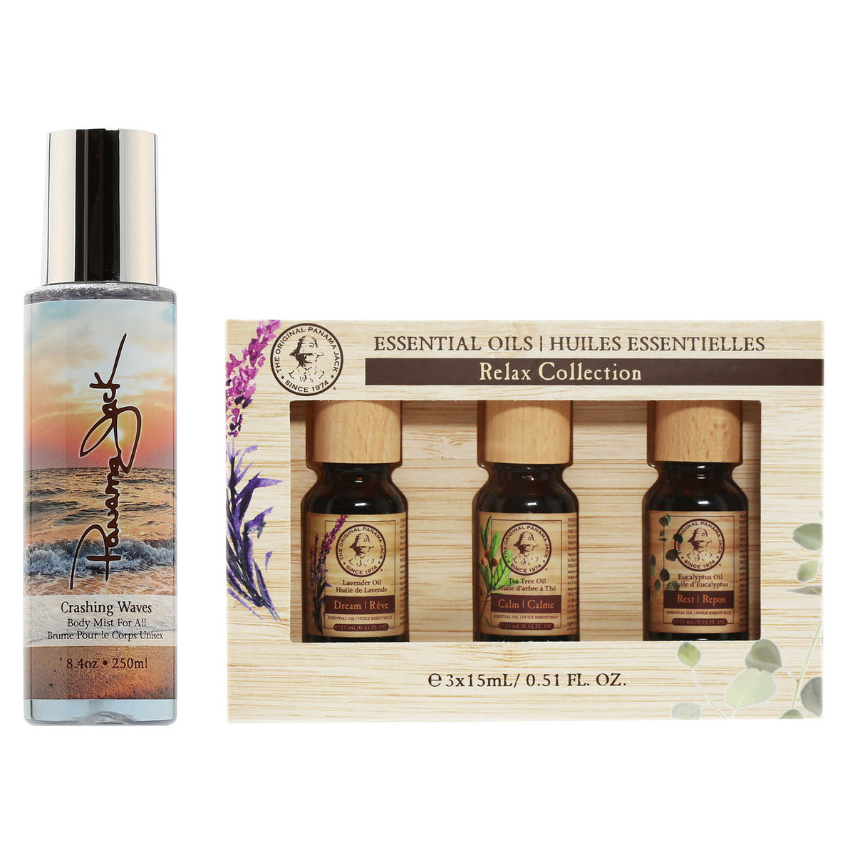 Duo Panama Jack Essential Oils Relax Set + Crashing Waves 3.4 OZ Spray