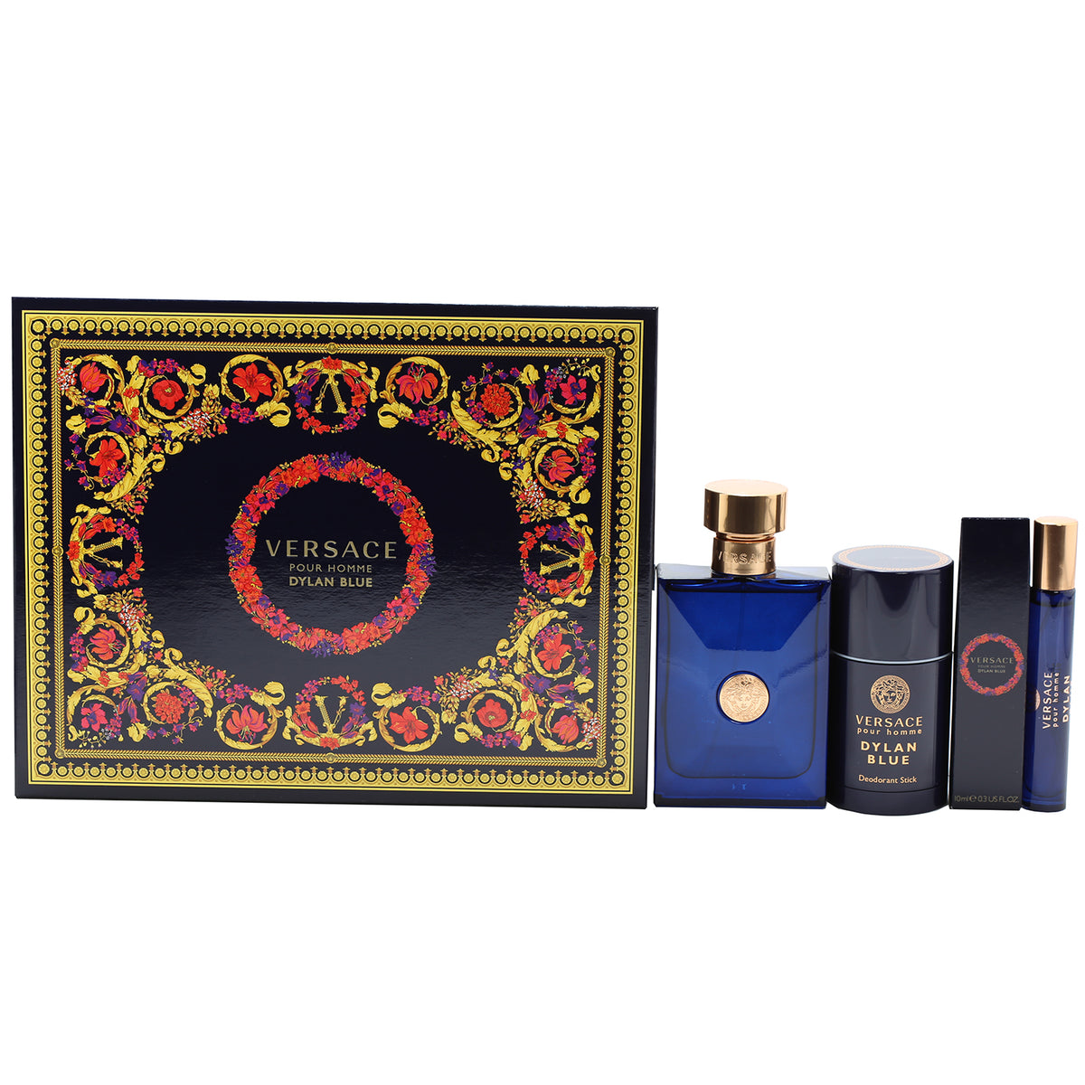 Versace Dylan Blue 3 Piece Set-3.4 OZ EDT, .3 OZ EDT, 2.5 OZ Deodorant Stick
