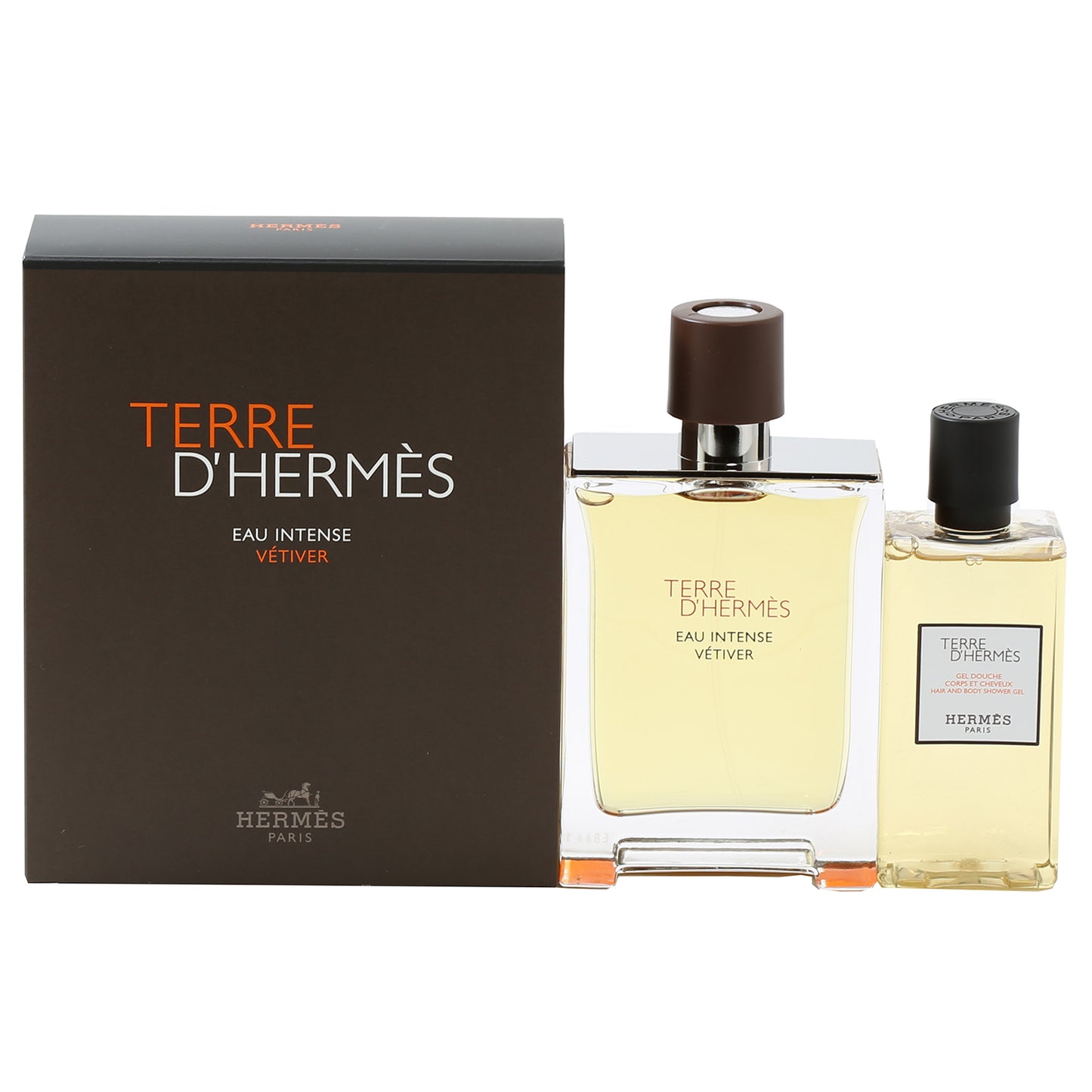 HERMES TERRE D'HERMES INTENSE VETIVER MENS SET- 3.3 OZ EDP, 2.7 OZ HAIR AND BODY SHAMPOO