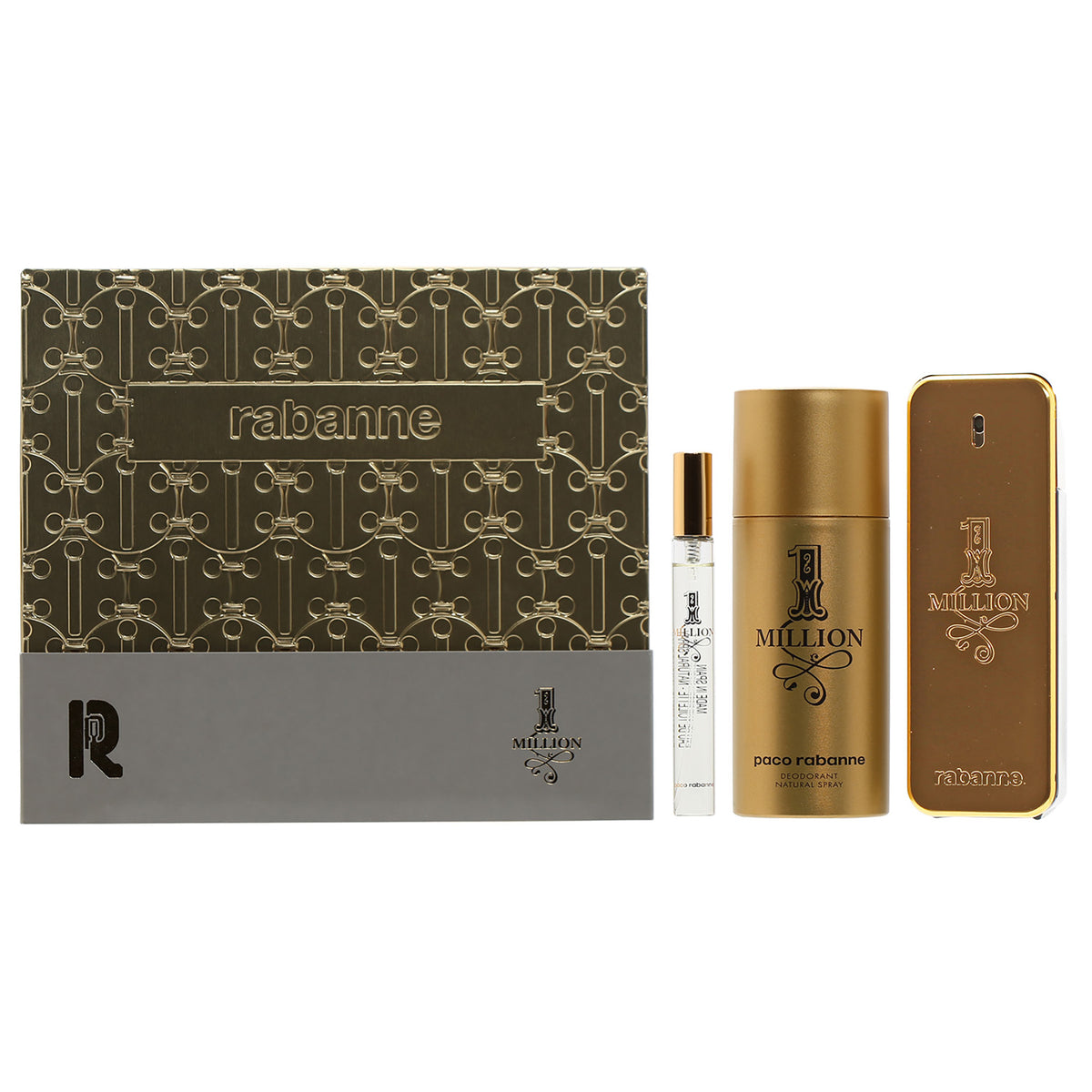 Paco Rabanne One Million Set 3.4 OZ EDT Spray/ 5.1 OZ Deo Spray/ .34 Mini EDT