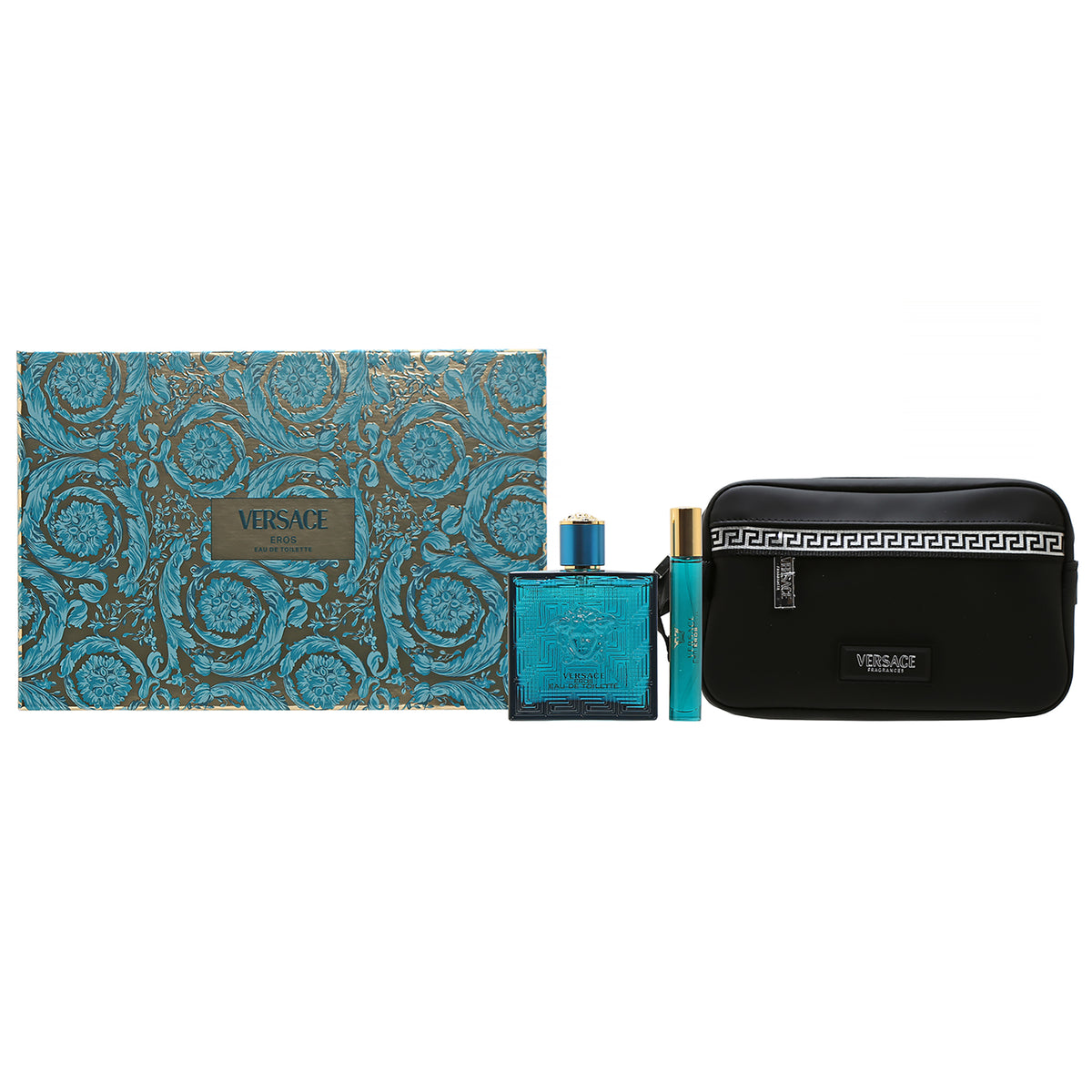 Versace Eros Set for Men- 3.4 OZ EDT, .3 OZ EDT, Bag