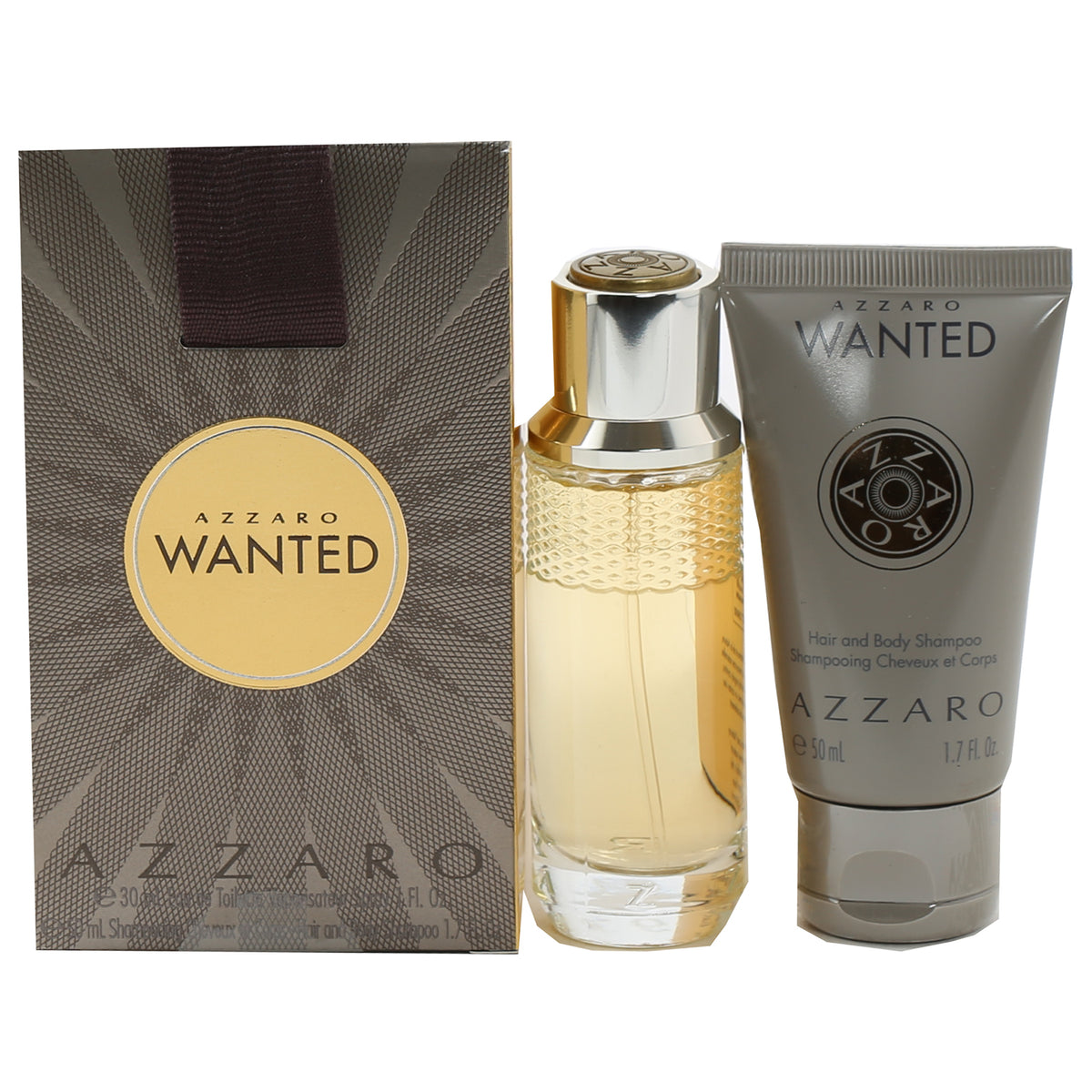 Azzaro Wanted Mens Set- 1.0 EDT, 1.7 OZ Hair and Body Shampoo
