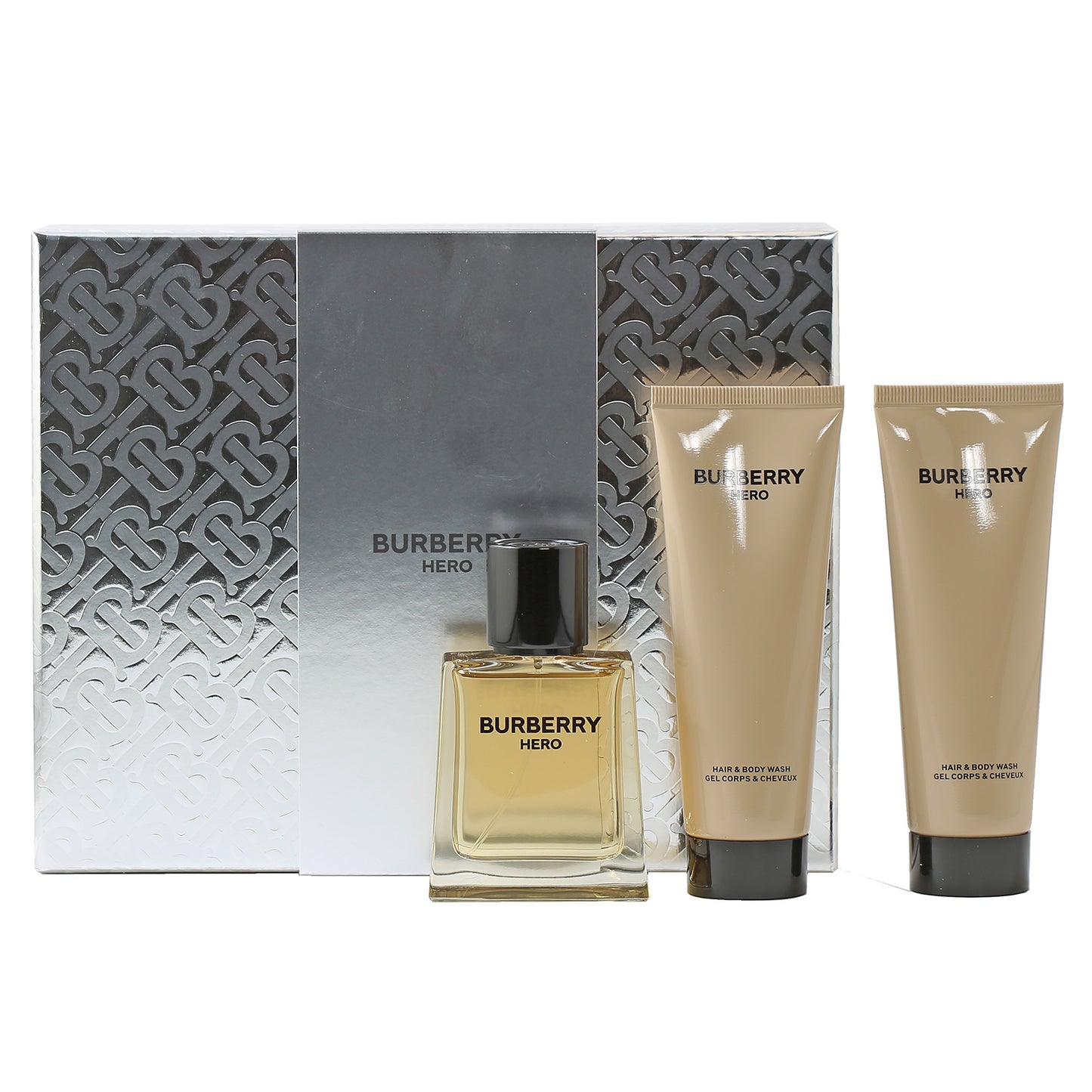 BURBERRY HERO MEN SET-1.7 OZ EDT/ (2) 2.5 OZ HAIR BODY WASH