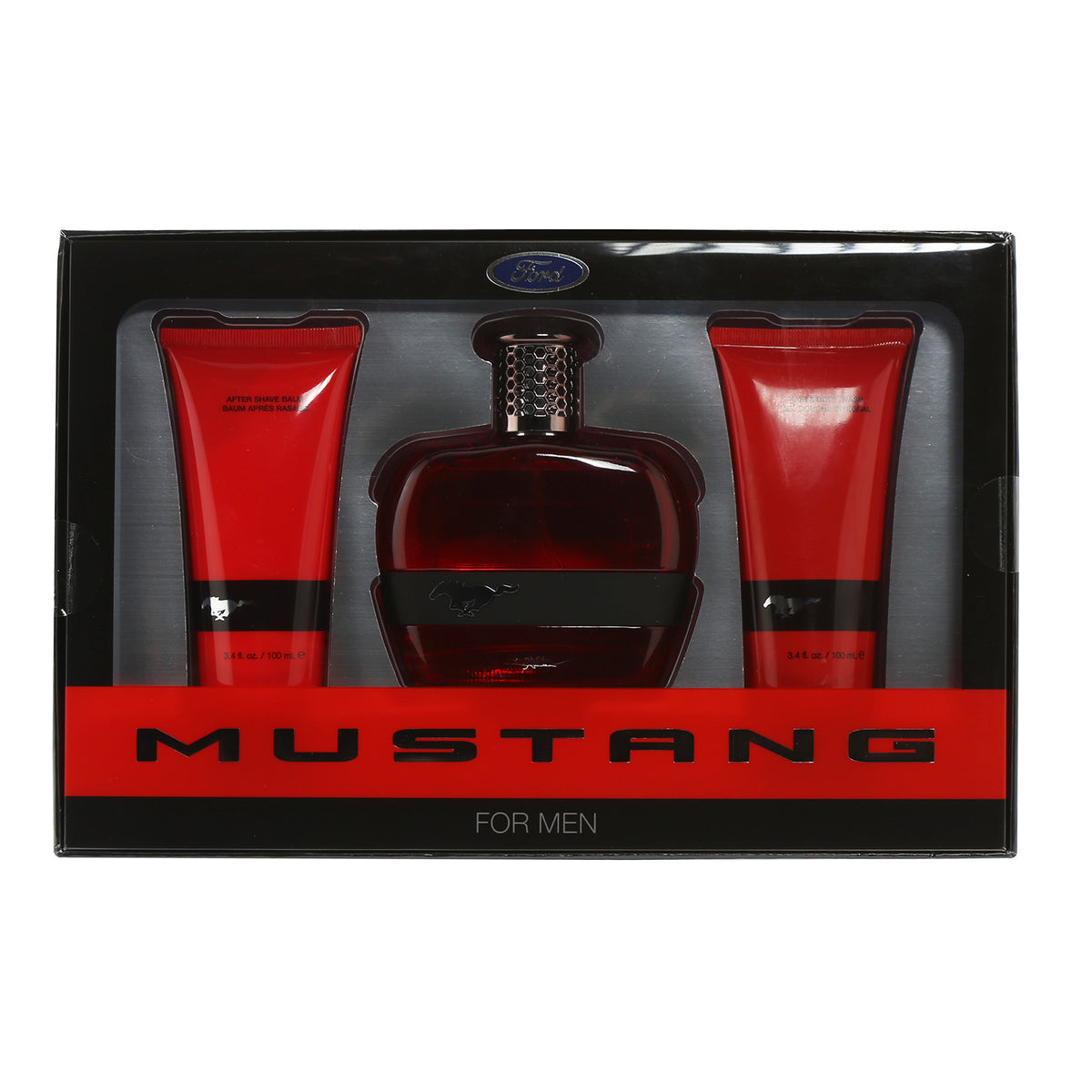 Mustang Red Set-3.4 OZ EDT Spray/3.4 OZ Hair Body Wash/ 3.4 OZ After Shave Balm