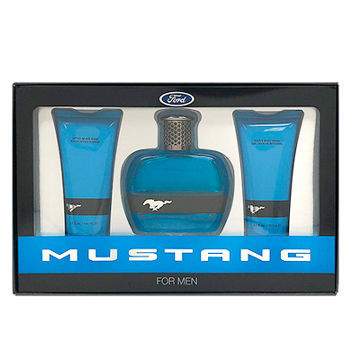 Mustang Blue Set- 3.4 OZ EDT Spray/3.4 OZ Hair Body Wash/ 3.4 OZ After Shave Balm