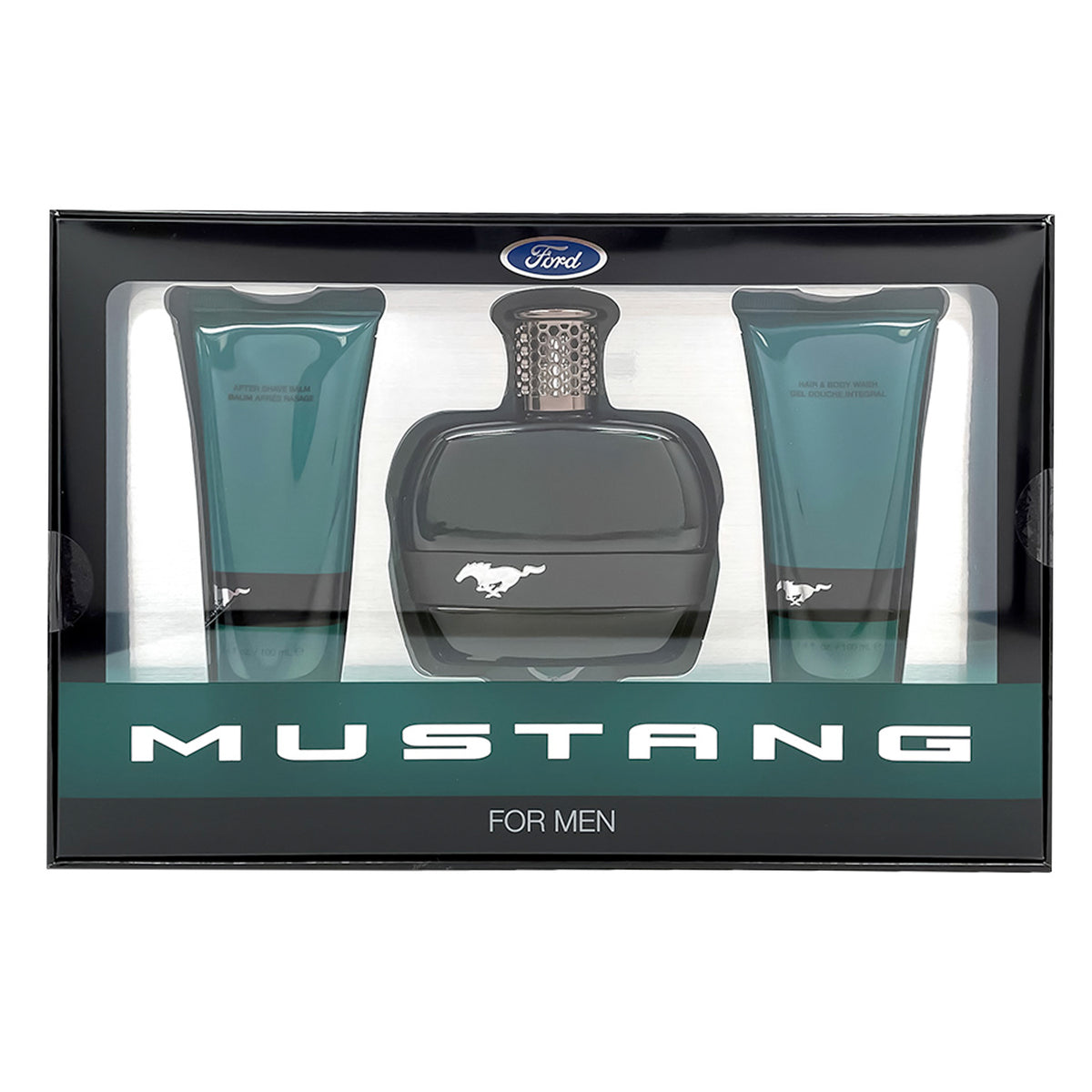 Mustang Green Set - 3.4 OZ EDT Spray/ 3.4 OZ Hair Body Wash/ 3.4 OZ After Shave Balm