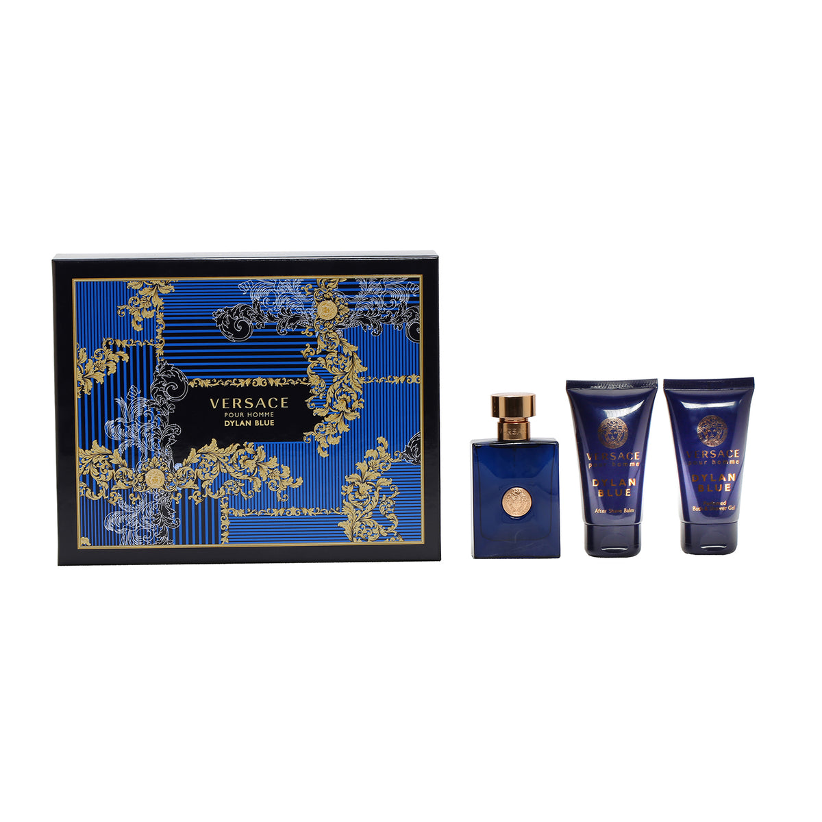 Versace Dylan Blue Set- 1.7 OZ EDT, 1.7 OZ Bath and Shower Gel, 1.7 OZ After Shave Balm