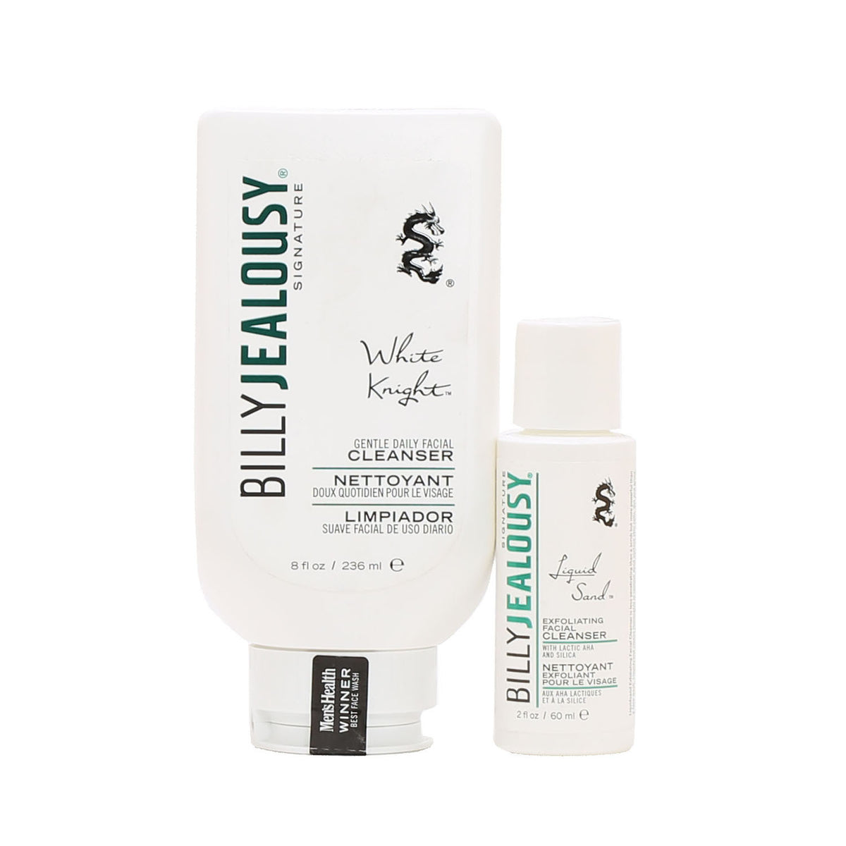 Billy Jealousy Duo White Knight Facial Cleanser 8 OZ + Liquid Sand Exfoliator 2 OZ