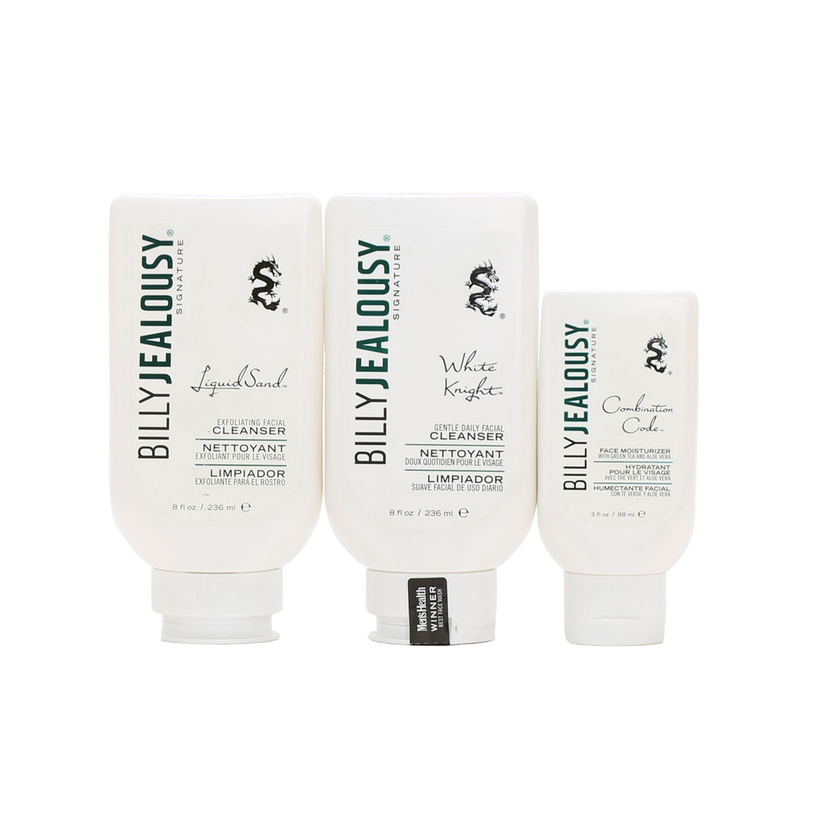 Billy Jealousy Full Size Liquid Sand Exfoliator, White Knight Cleanser, Combination Code Moisturizer