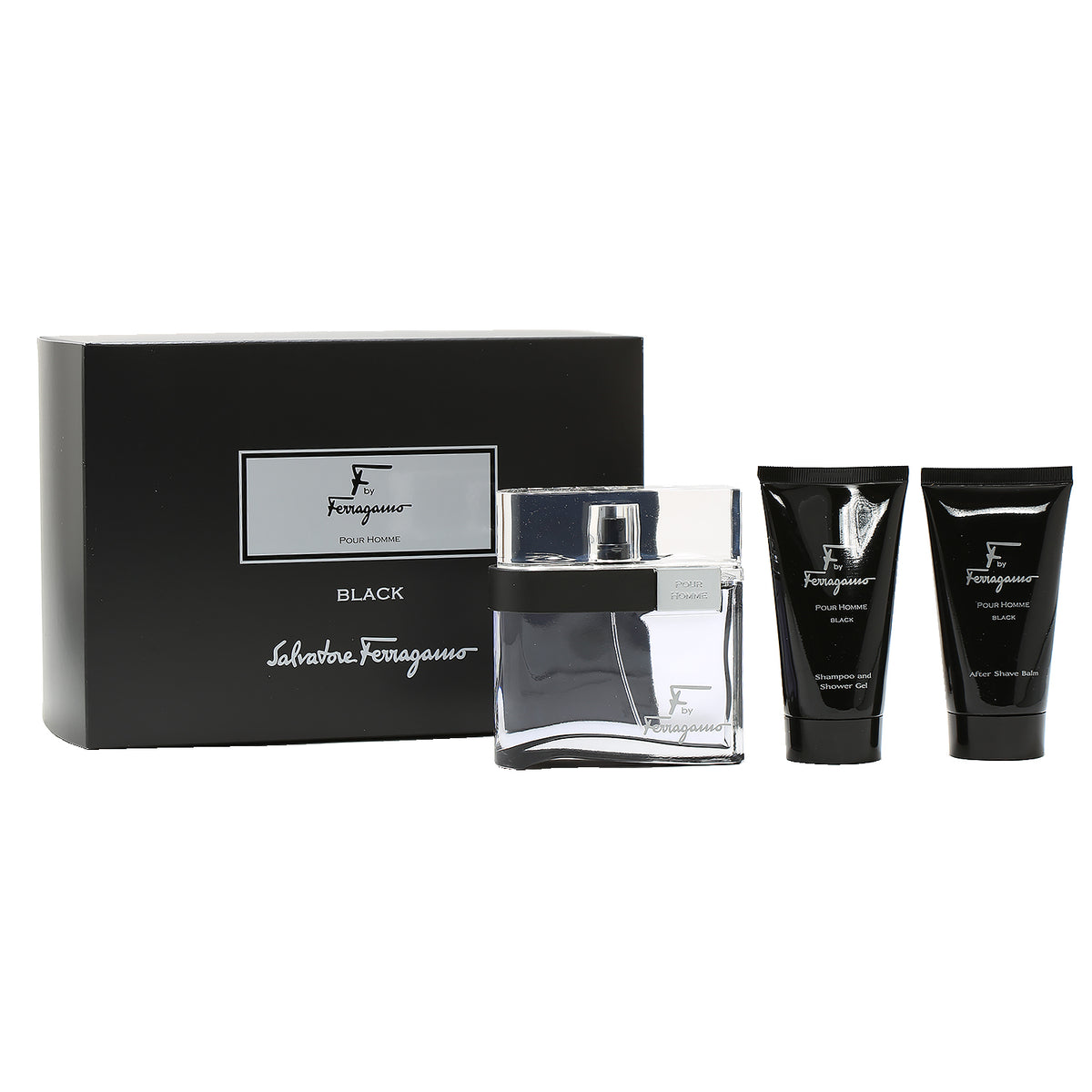 F by Ferragamo Black Men Set- 3.4 OZ Spray/2.5 OZ Shower Gel