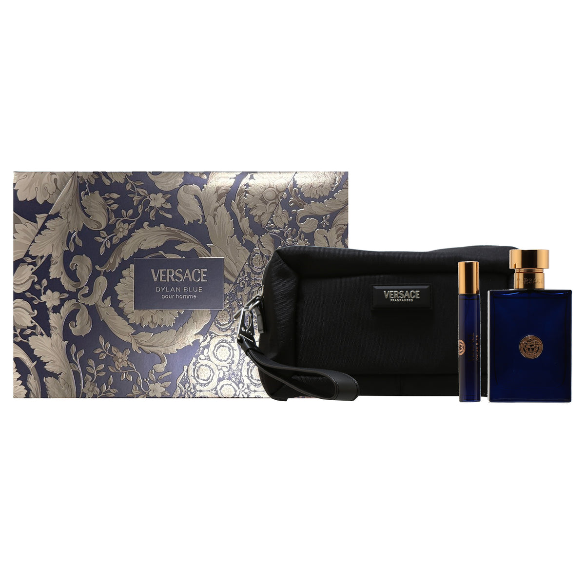 Versace Dylan Blue Pour Homme Set 3.4 OZ Spray/.3 OZ Mini & Bag