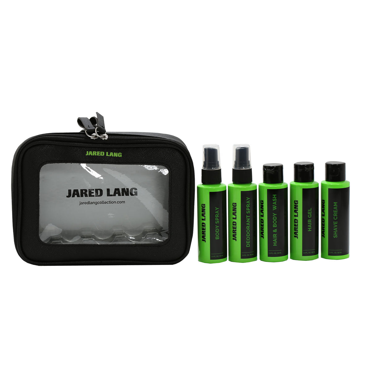 Jared Lang Travel Kit-Hair & Bodywash/ Hair Gel/ Shave Cream/ Body Spray/Deo Spray 2.2 OZ