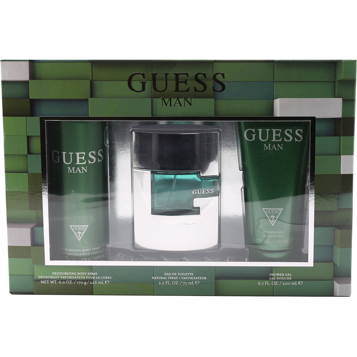 Guess Man 3 Pieces Set- 2.5 OZ EDT, 6.7 OZ Shower Gel, 6. OZ Body Spray