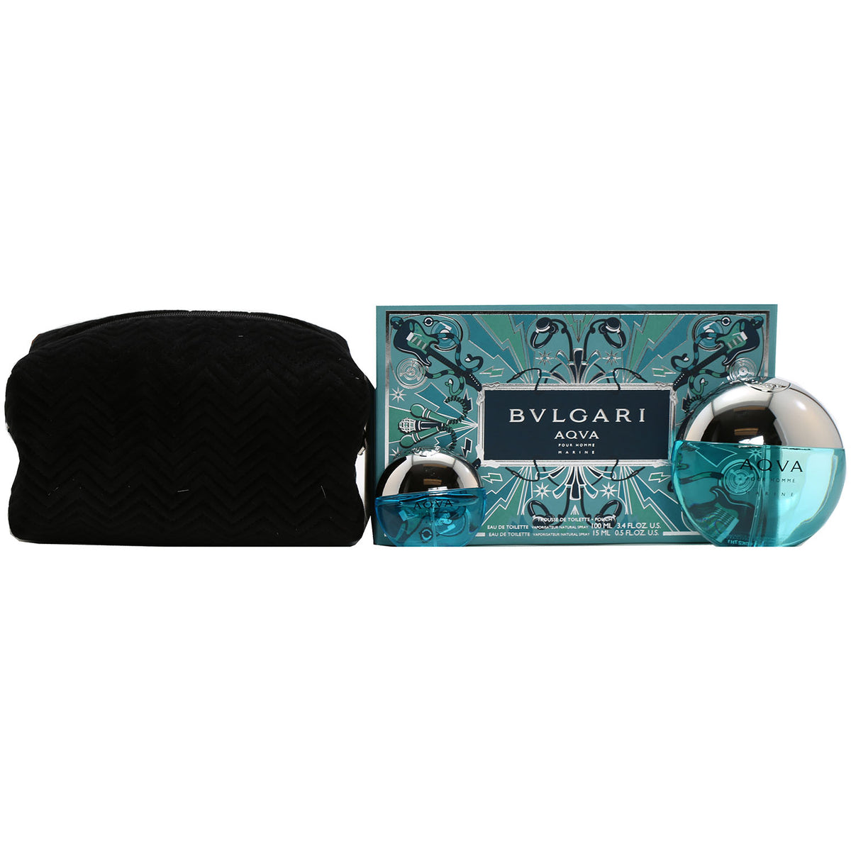 BVLGARI Aqva Marine 3 PC Set 3.4 OZ EDT, 15 ML EDT, Pouch