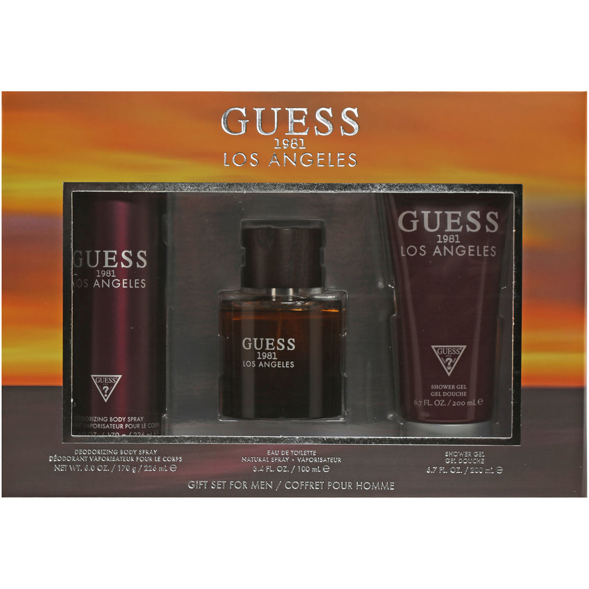 Guess 1981 Los Angeles 3 PC Set 3.4 OZ EDT, 6 OZ Body Spray, 6.7 OZ Shower Gel