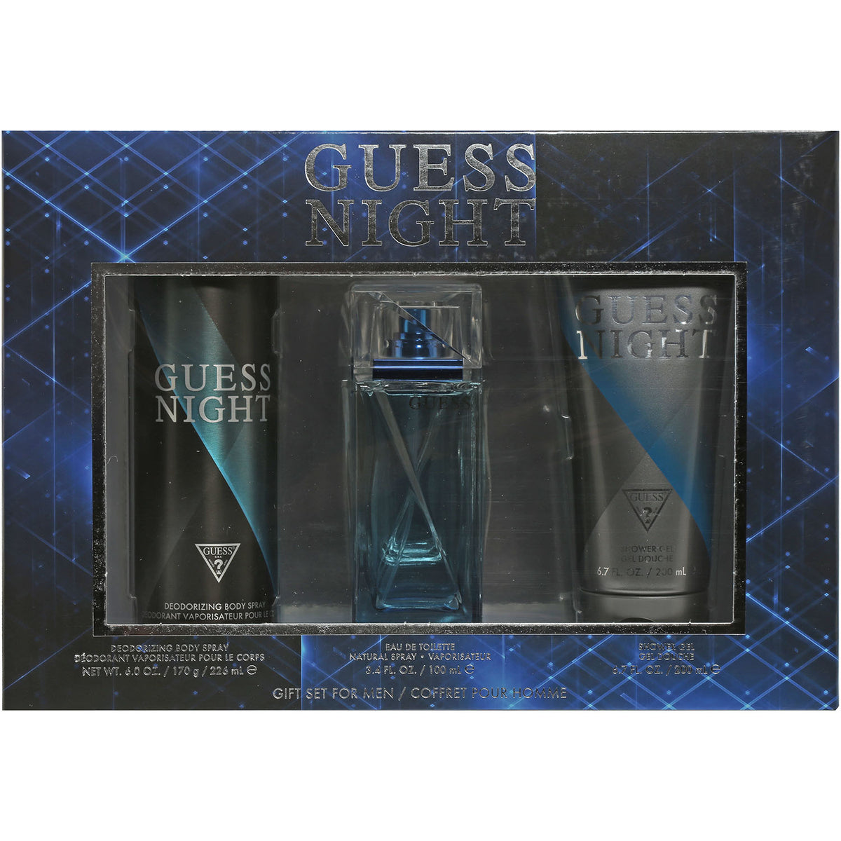 Guess Night 3 PC Set 3.4 OZ EDT, 6 OZ Body Spray, 6.7 OZ Shower Gel