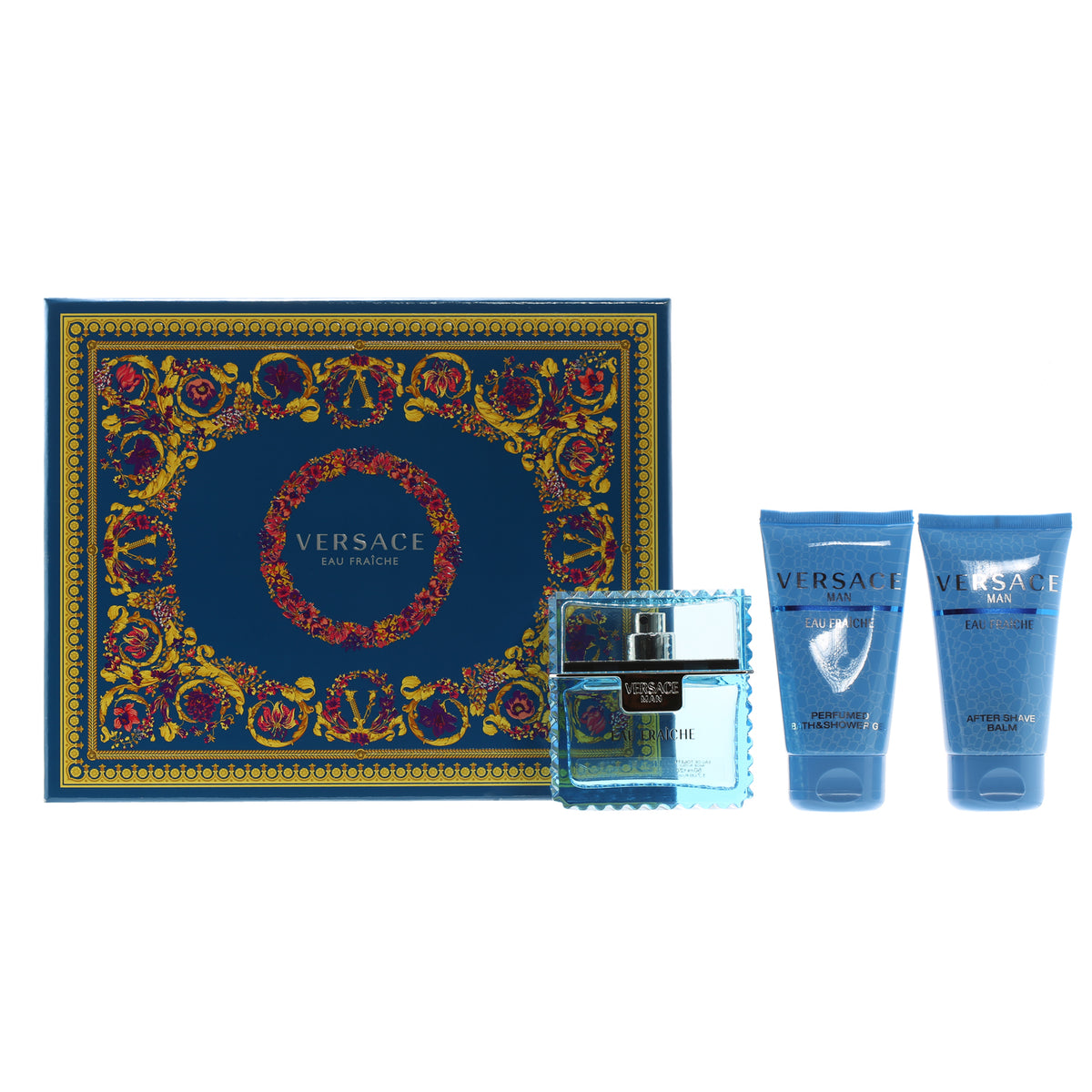 Versace Eau Fraiche Set- 1.7 OZ EDT, 1.7 OZ Bath and Shower Gel, 1.7 OZ After Shave