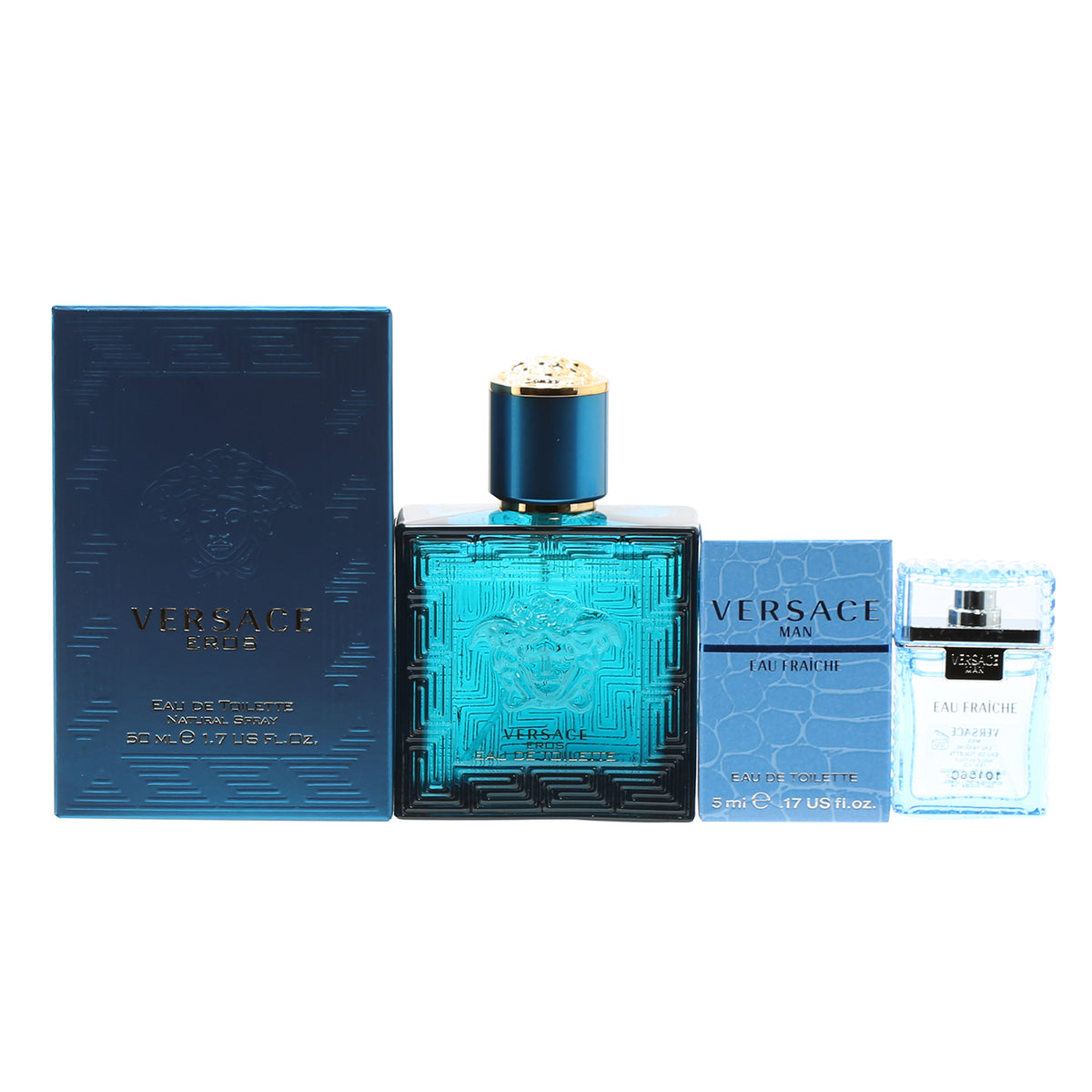 Duo Versace Eros Men 1.7 OZ EDT Spray + Man Eau Fraiche .17 OZ Mini
