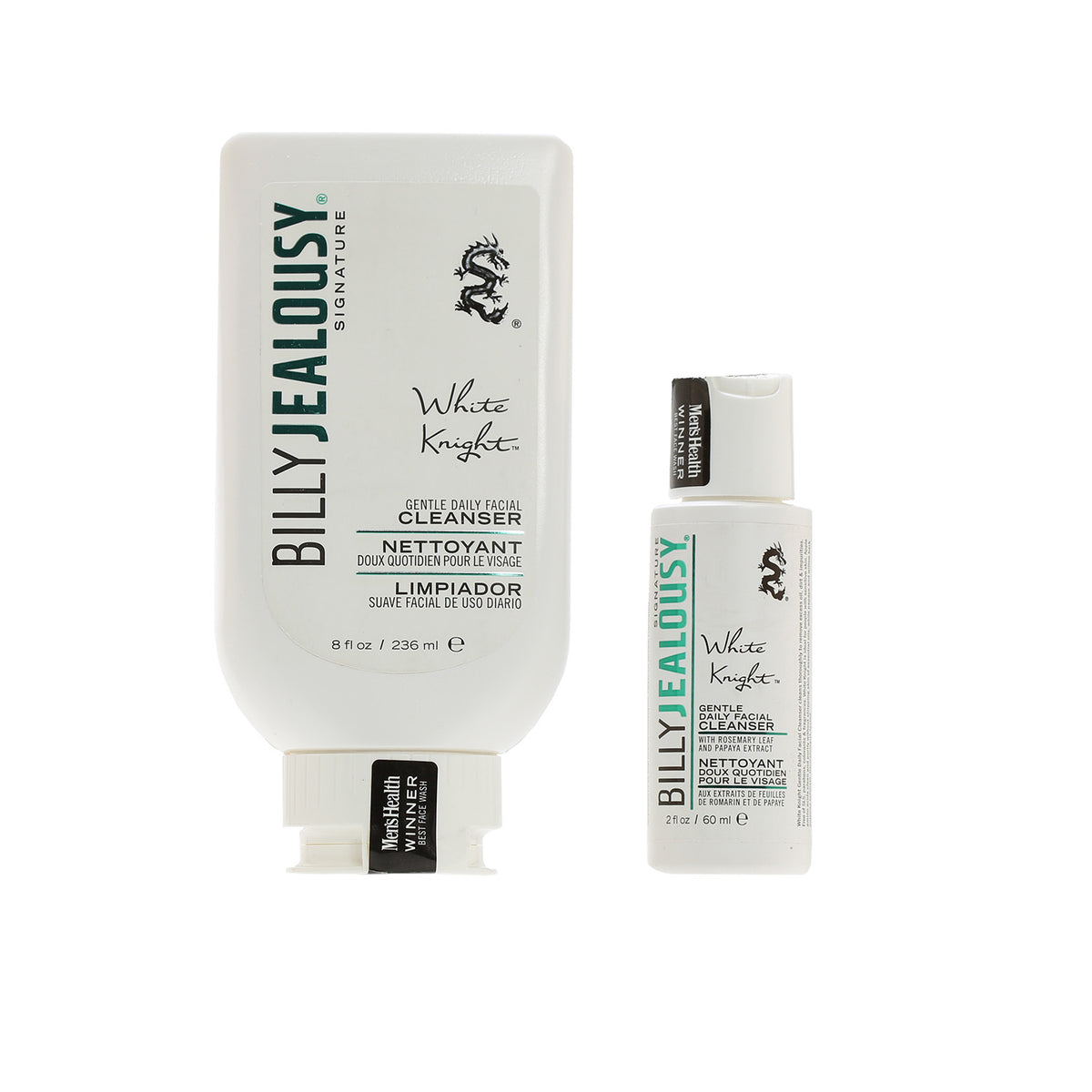 Billy Jealousy Shave Duo White Knight Daily Facial Cleanser 8 OZ + 2 OZ for Travel!