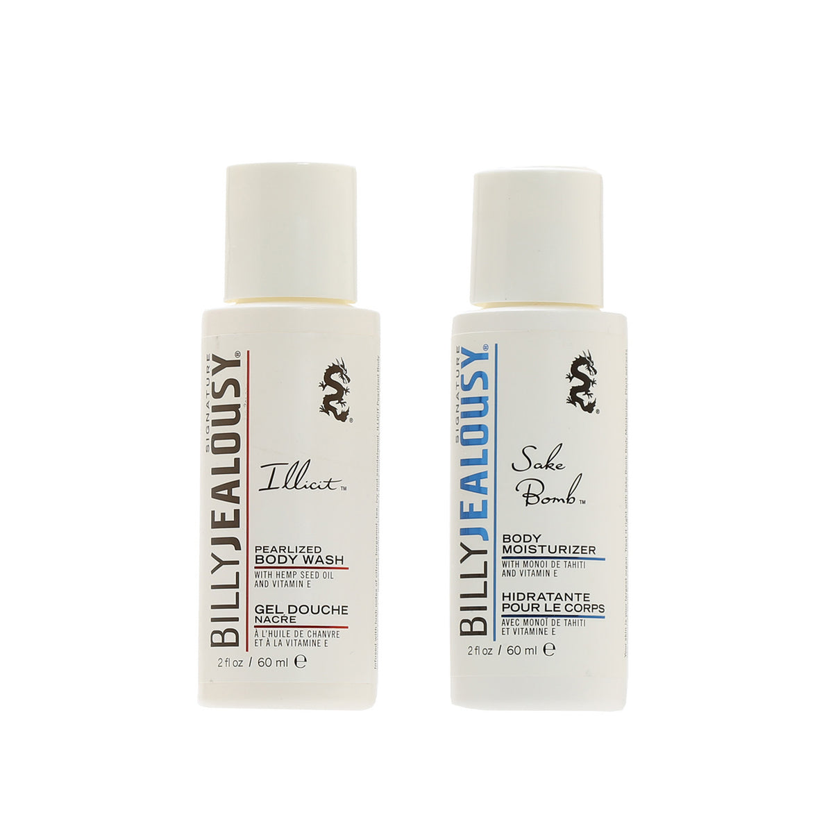 Billy Jealousy Travel Duo Illicit Body Wash 2 OZ + Sake Bomb Body Moisturizer 2 OZ
