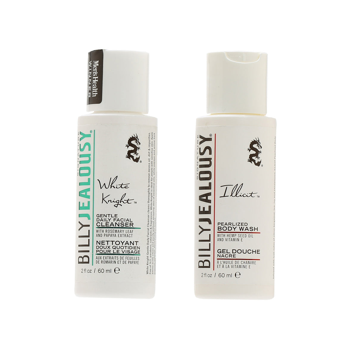 Billy Jealousy Travel Duo White Kinght Facial Cleanser 2 OZ + Illicit Body Wash 2 OZ