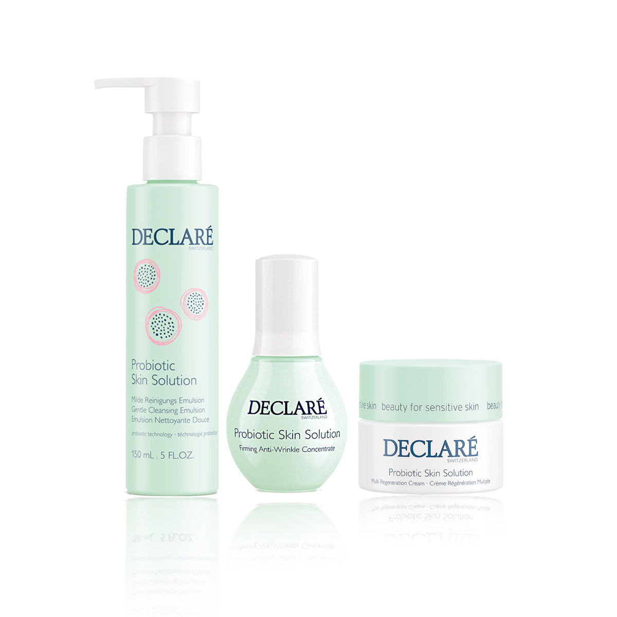 Trio Declare Probiotic Skin Solution - Gentle Cleanse/ Regeneration Cream/ Anti Wrinkle Concentrate