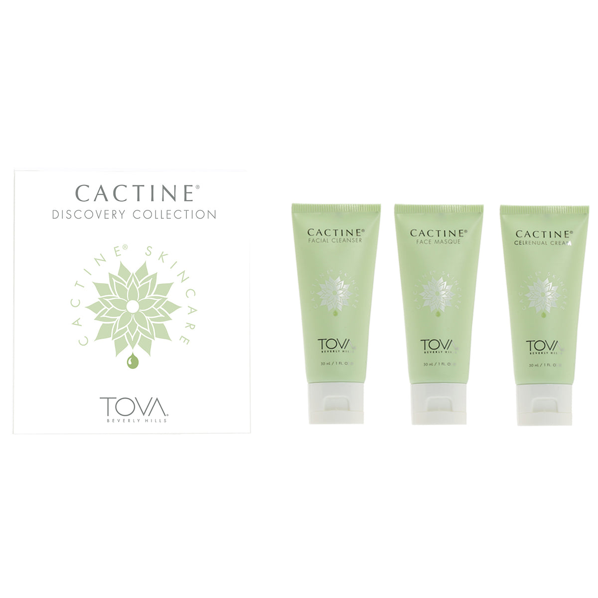 Tova Cactine Discovery Collection- 1 OZ Face Mask, 1 OZ Facial Cleanser, 1 OZ Celrenual Cream
