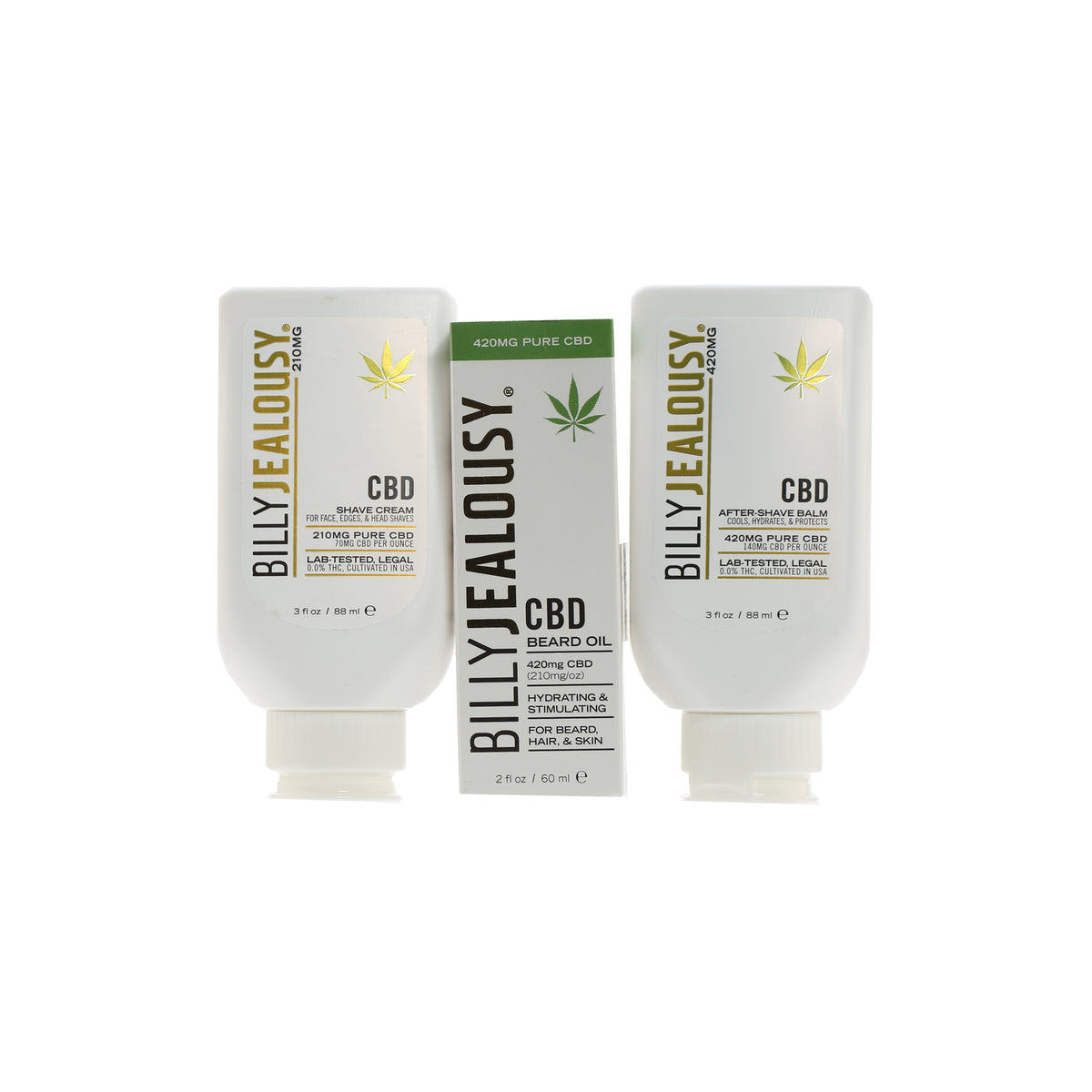 Trio Billy Jealousy - 3 OZ CBD Shave Cream/3 OZ CBD Aftershave Balm/2 OZ CBD Beard Oil
