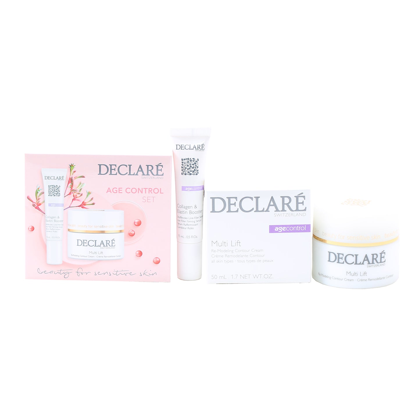 DECLARE AGE CONTROL SET 1.7 OZ MULTI LIFT CREAM, .5 OZ COLLAGEN AND ELASTIN BOOSTER