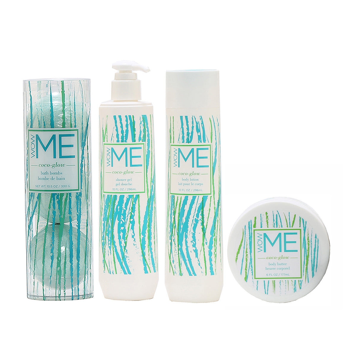 Wow Me Coco Glow Bath Bundle-Bath Bomb/ Shower Gel/ Body Lotion/ Body Butter