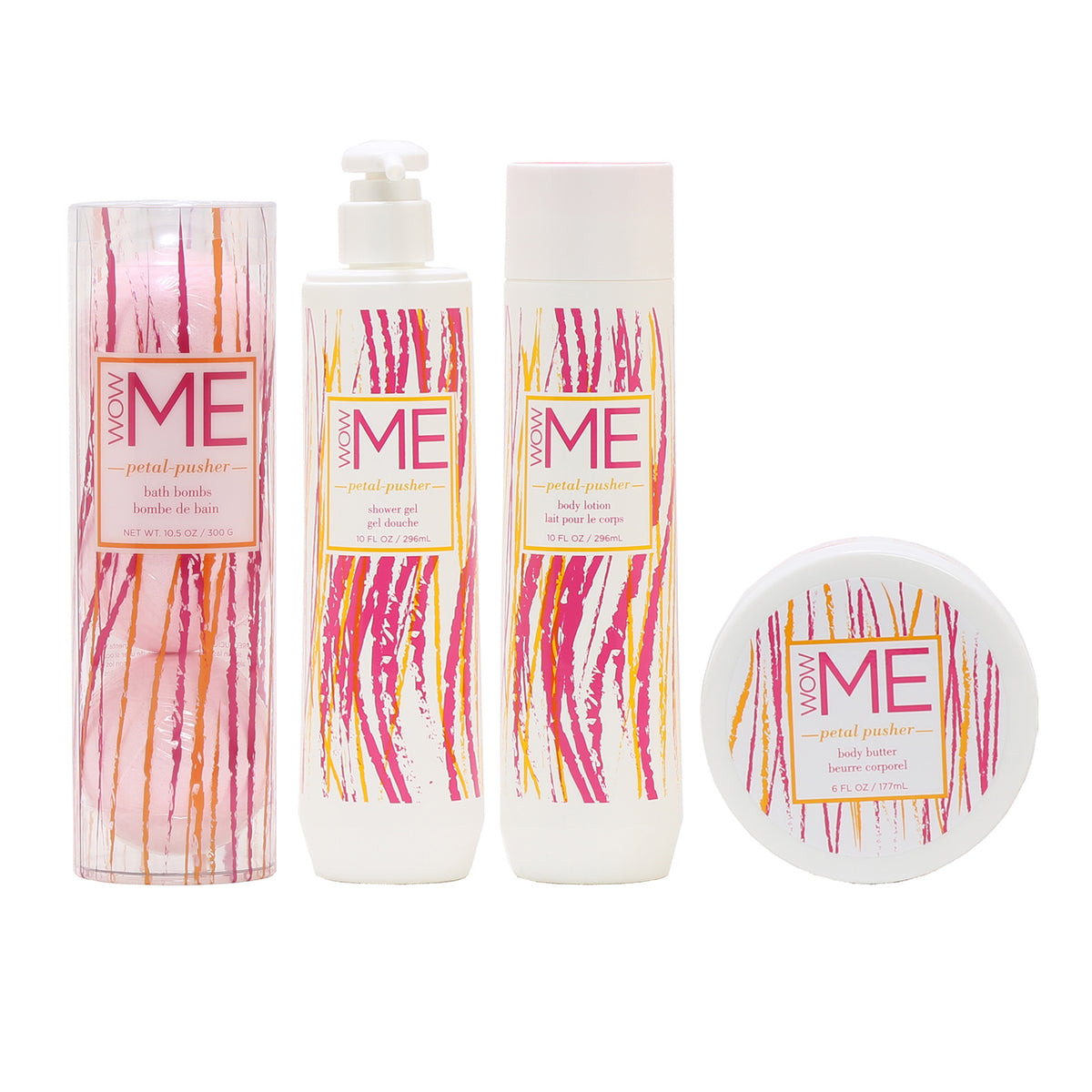 Wow Me Petal Pusher Bath Bundle-Bath Bomb/ Shower Gel/ Body Lotion/ Body Butter