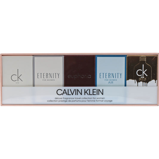 CALVIN KLEIN LADIES MINI SET .33 OZ CK ONE EDT, .17 OZ ETERNITY EDP, .13 OZ EUPHORIA EDP, .17 OZ ETERNITY AIR EDP, .33 OZ CK GOLD EDT