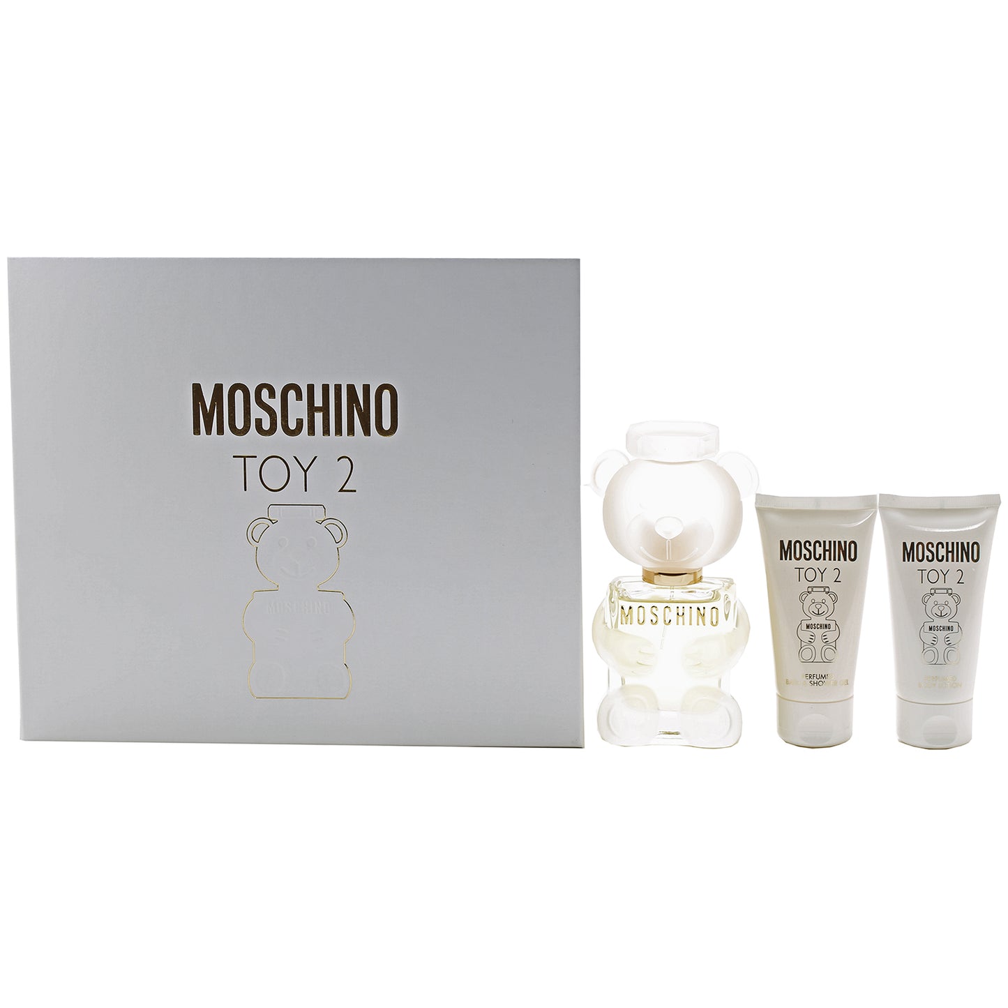 MOSCHINO TOY 2-3 PIECE SET-1.7 OZ EDP, 1.7 OZ PERFUMED BATH AND SHOWER GEL, 1.7 OZ PERFUMED BODY LOTION