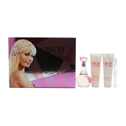 Can Can by Paris Hilton Set-3.4 OZ Spray/ 3 OZ Body Lotion/ 3 OZ Shower Gel/ .34 OZ Mini