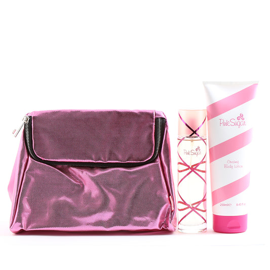 PINK SUGAR 3.4 EDT SPRAY/BODY CREAM 8.45 OZ & POUCH