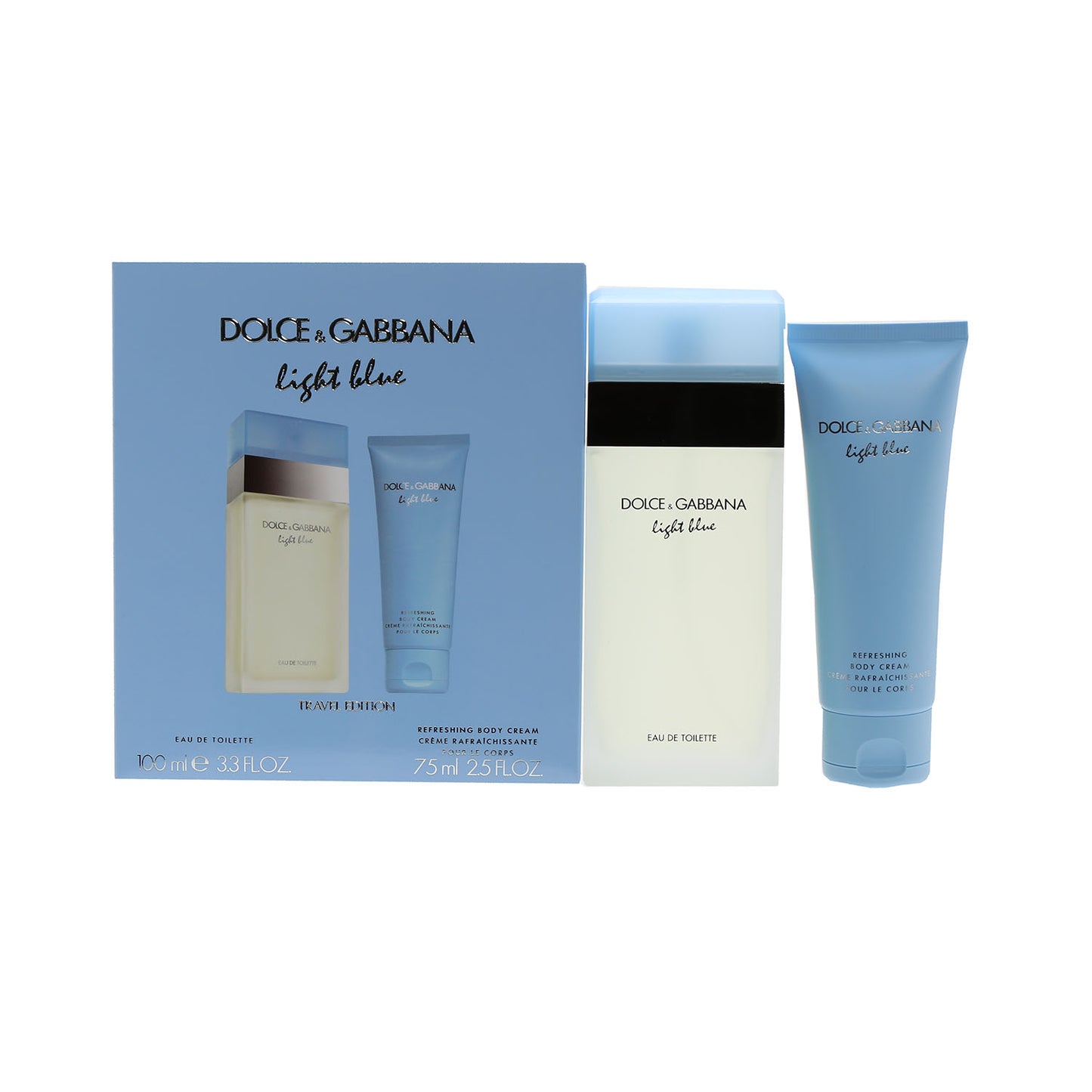 DOLCE GABBANA LIGHT BLUE LADIES 3.3 EDT/BDY CRM 2.5 SET