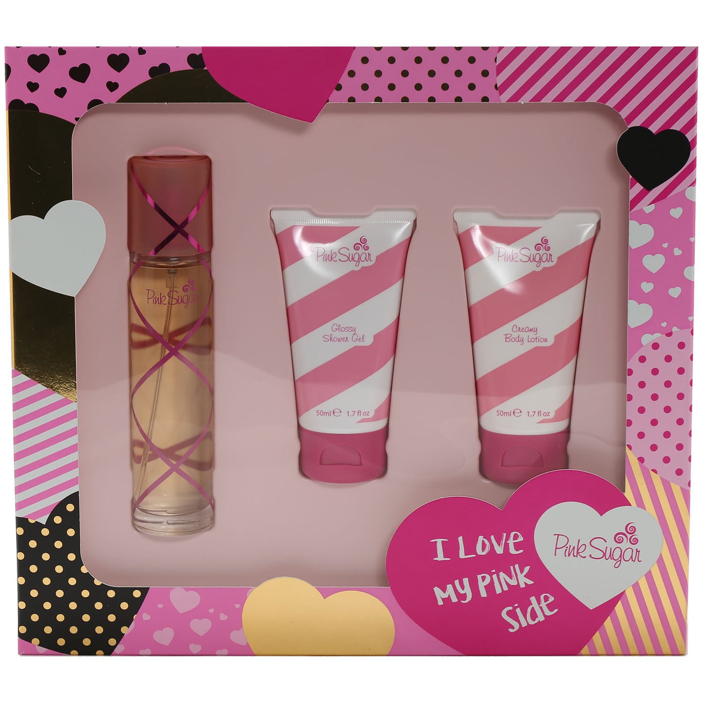 PINK SUGAR by AQUOLINA LADIES SET 1.7 EDT/1.7SG/1.7 BL