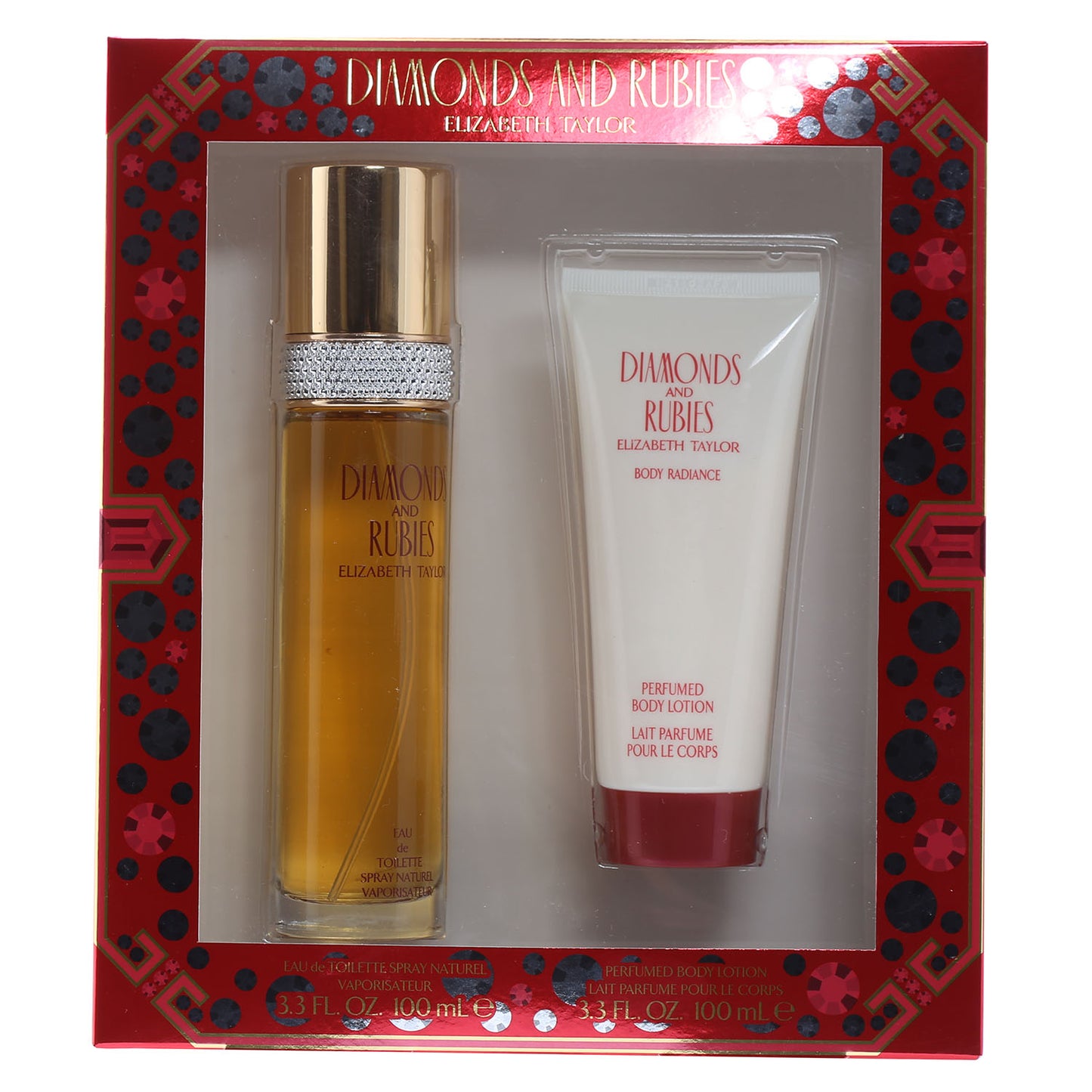 ELIZABETH TAYLOR DIAMONDS AND RUBIES SET 3.3 OZ EDT, 3.3 OZ BODY LOTION